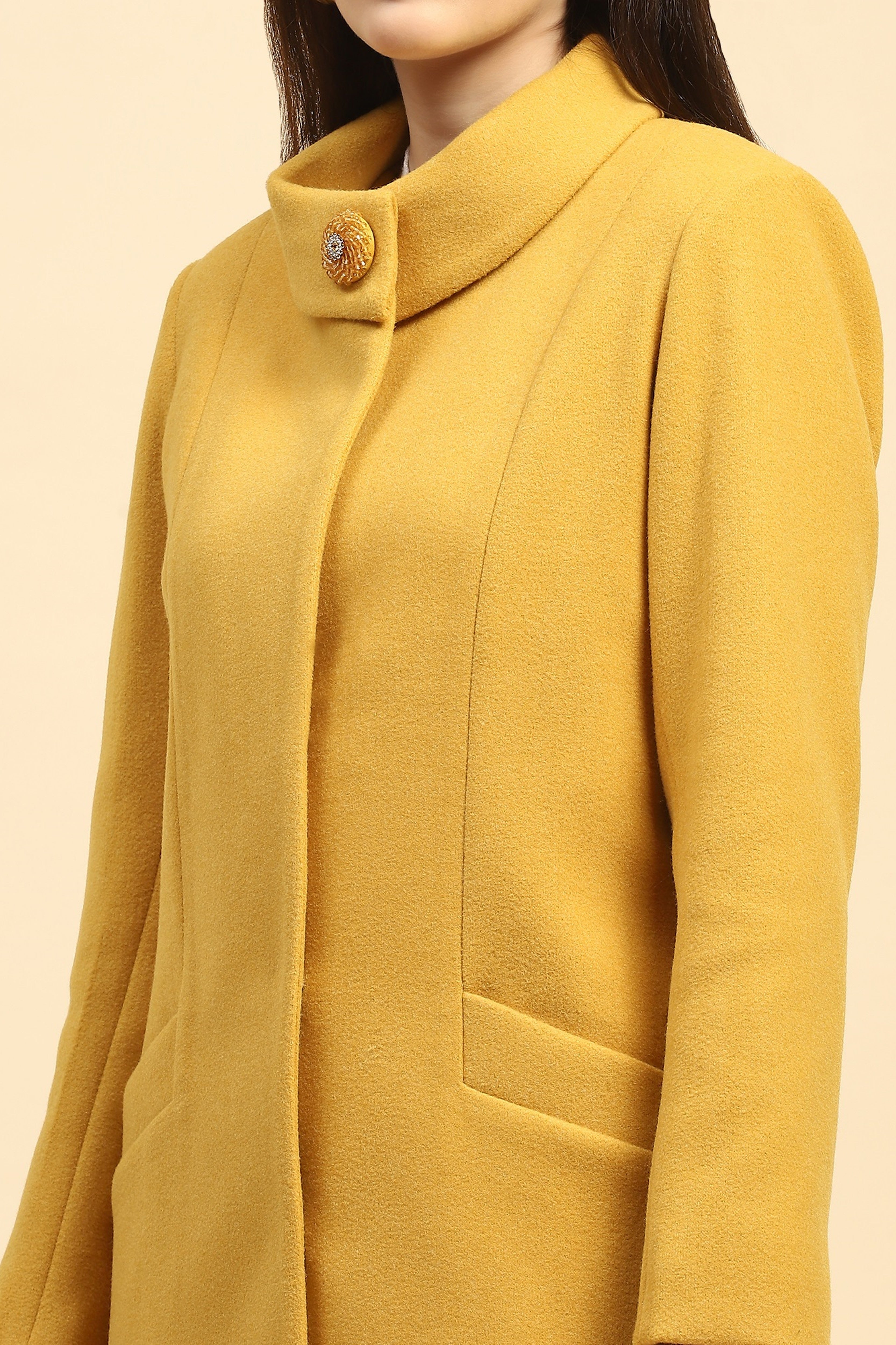 Long Coat - Mustard Solid Long Coat for Stylish Outerwear Fashion