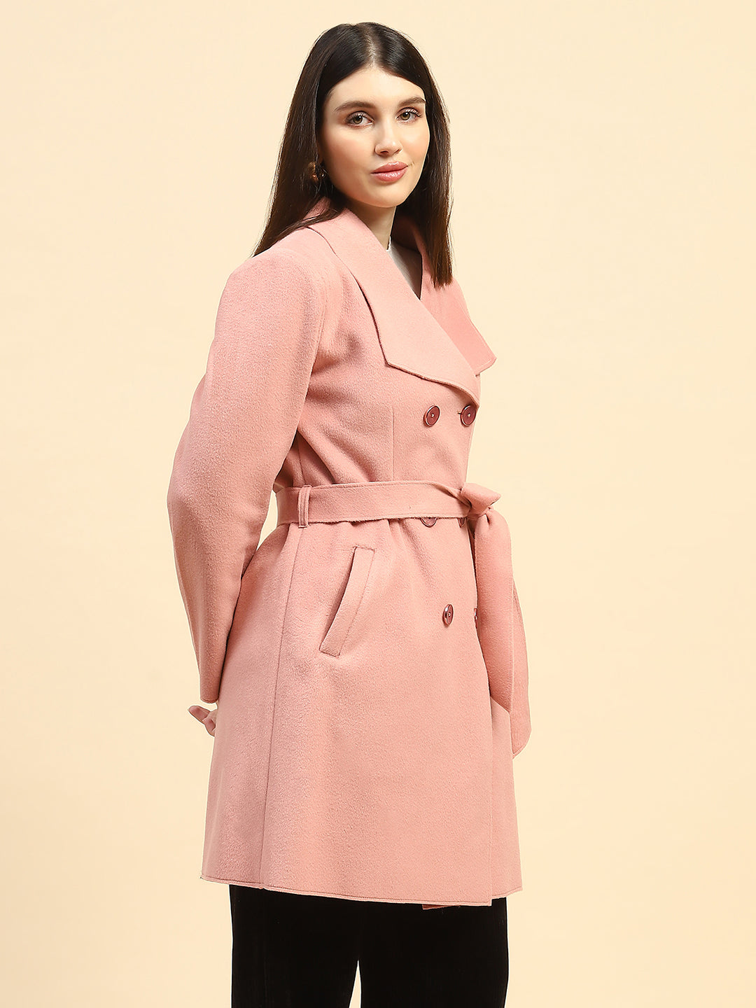 Pink Solid  Viscose Coat - Global Republic