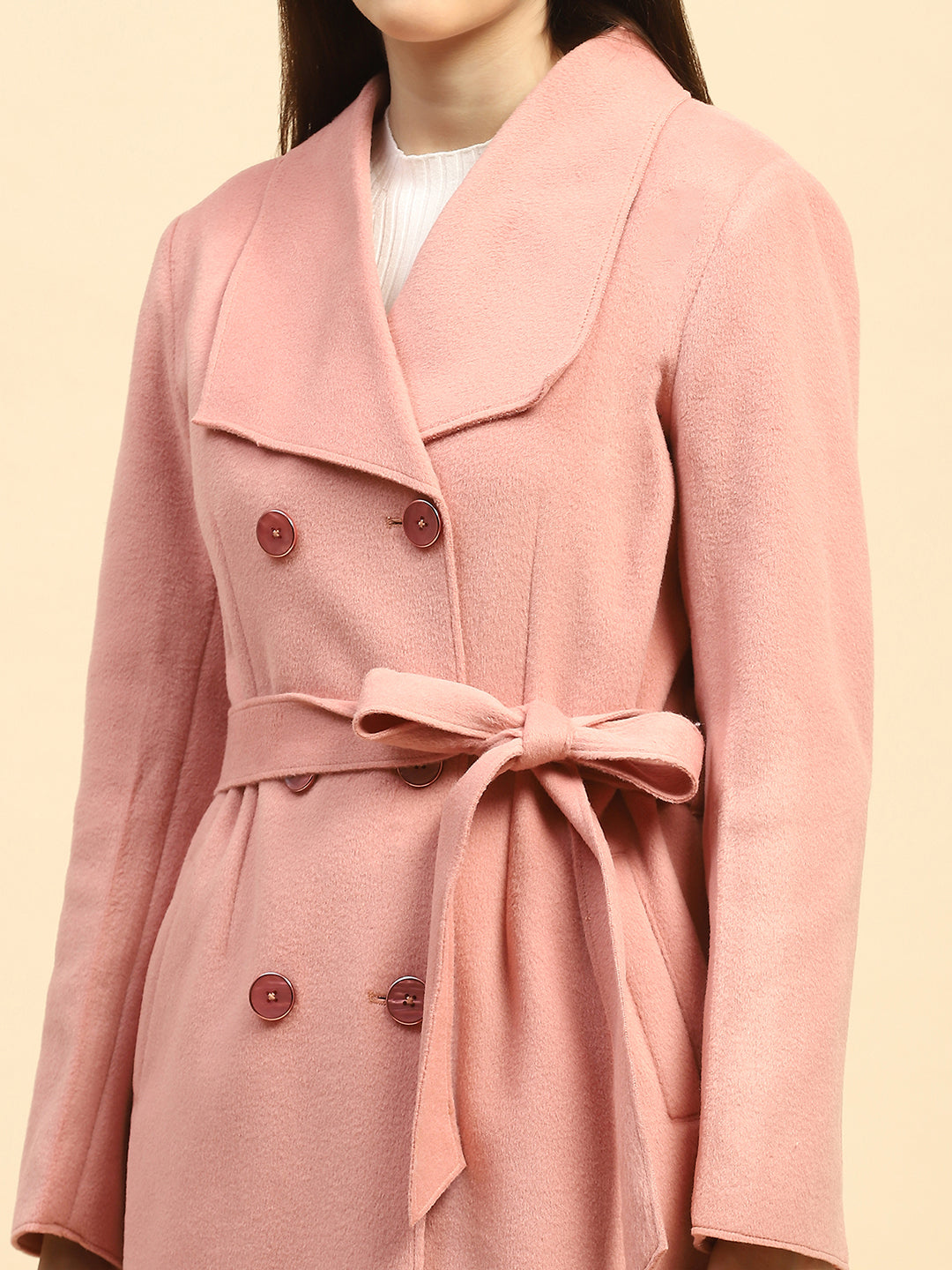 Pink Solid  Viscose Coat - Global Republic