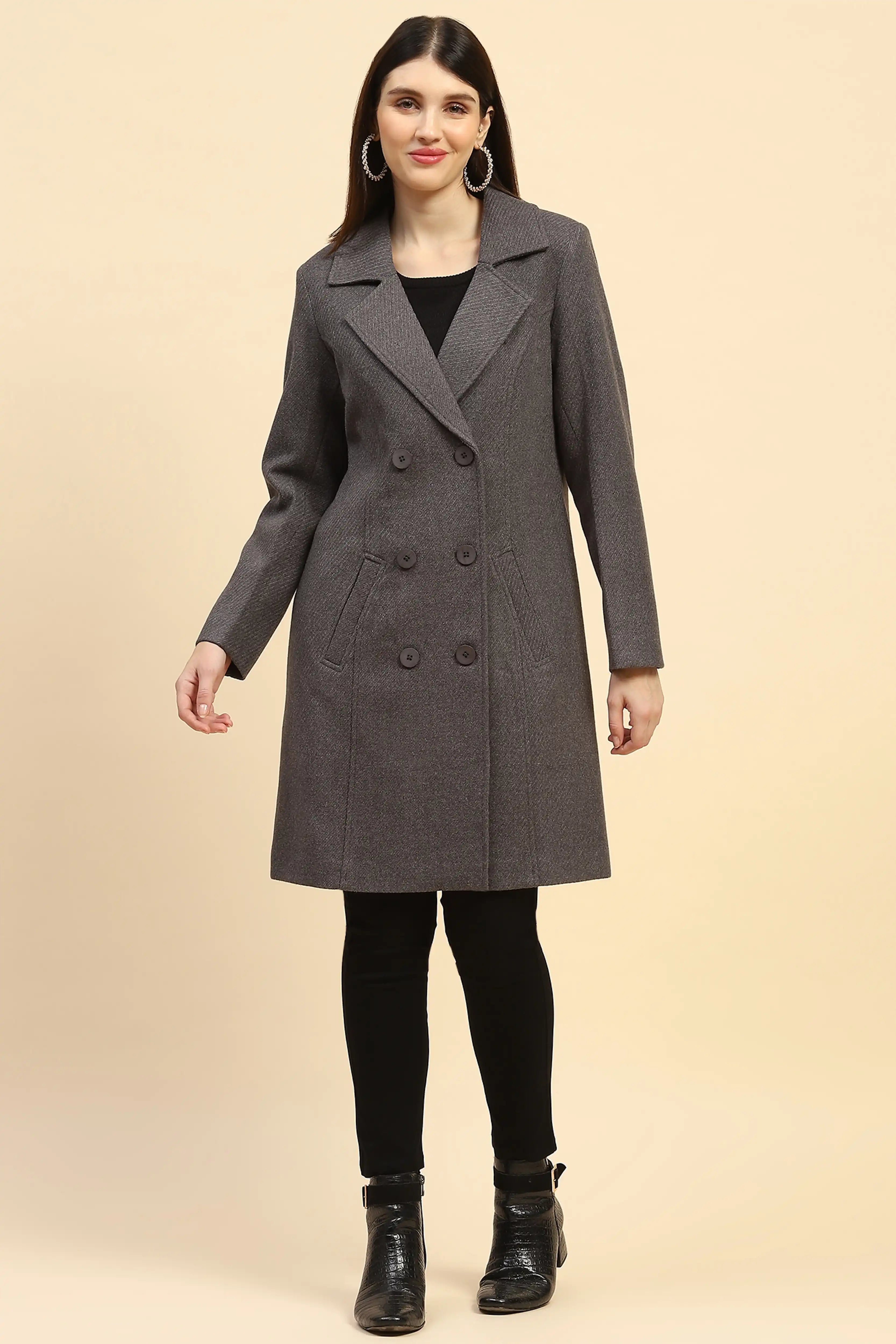 Grey Solid Long Coat
