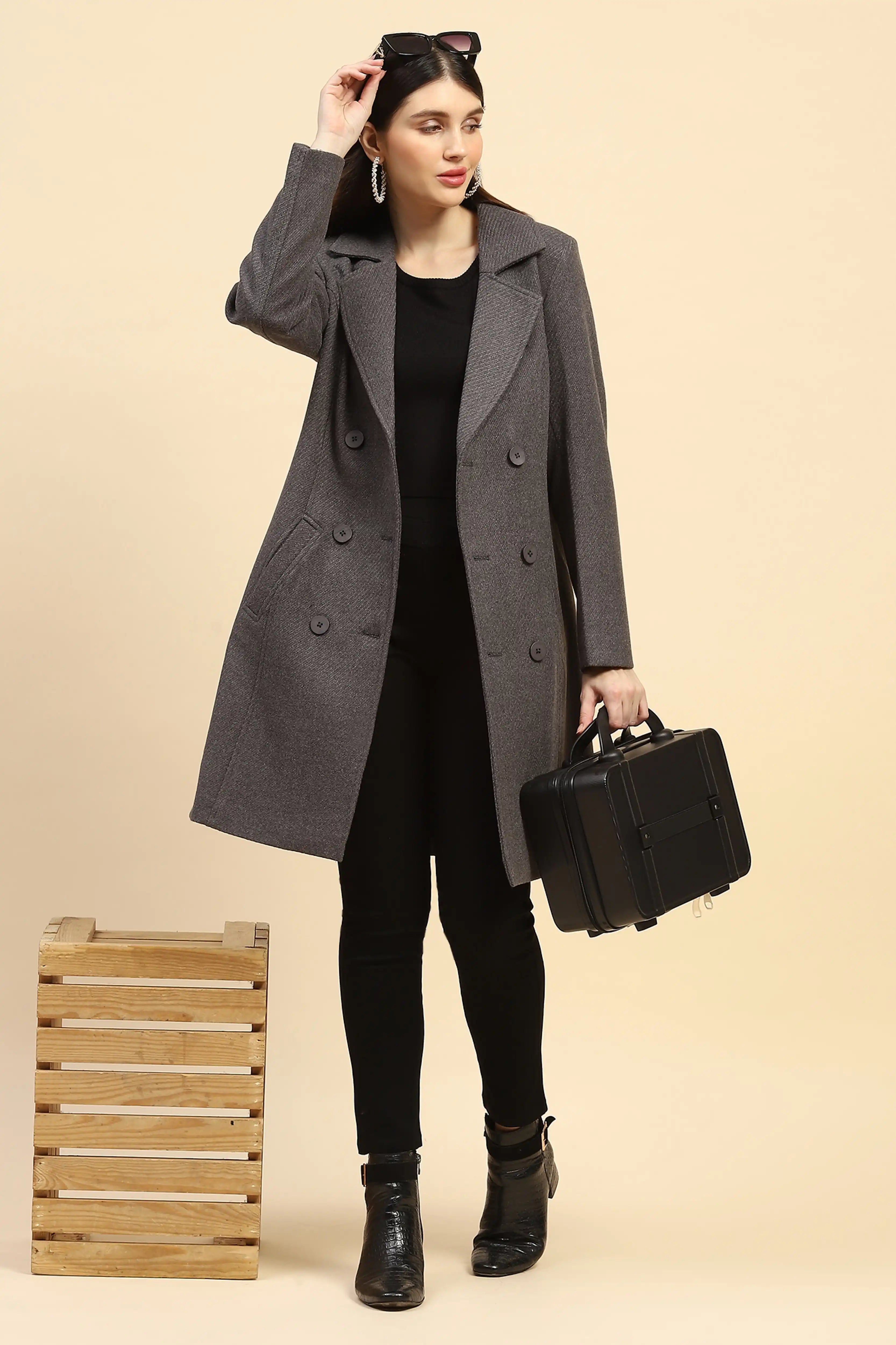 Grey Solid Long Coat