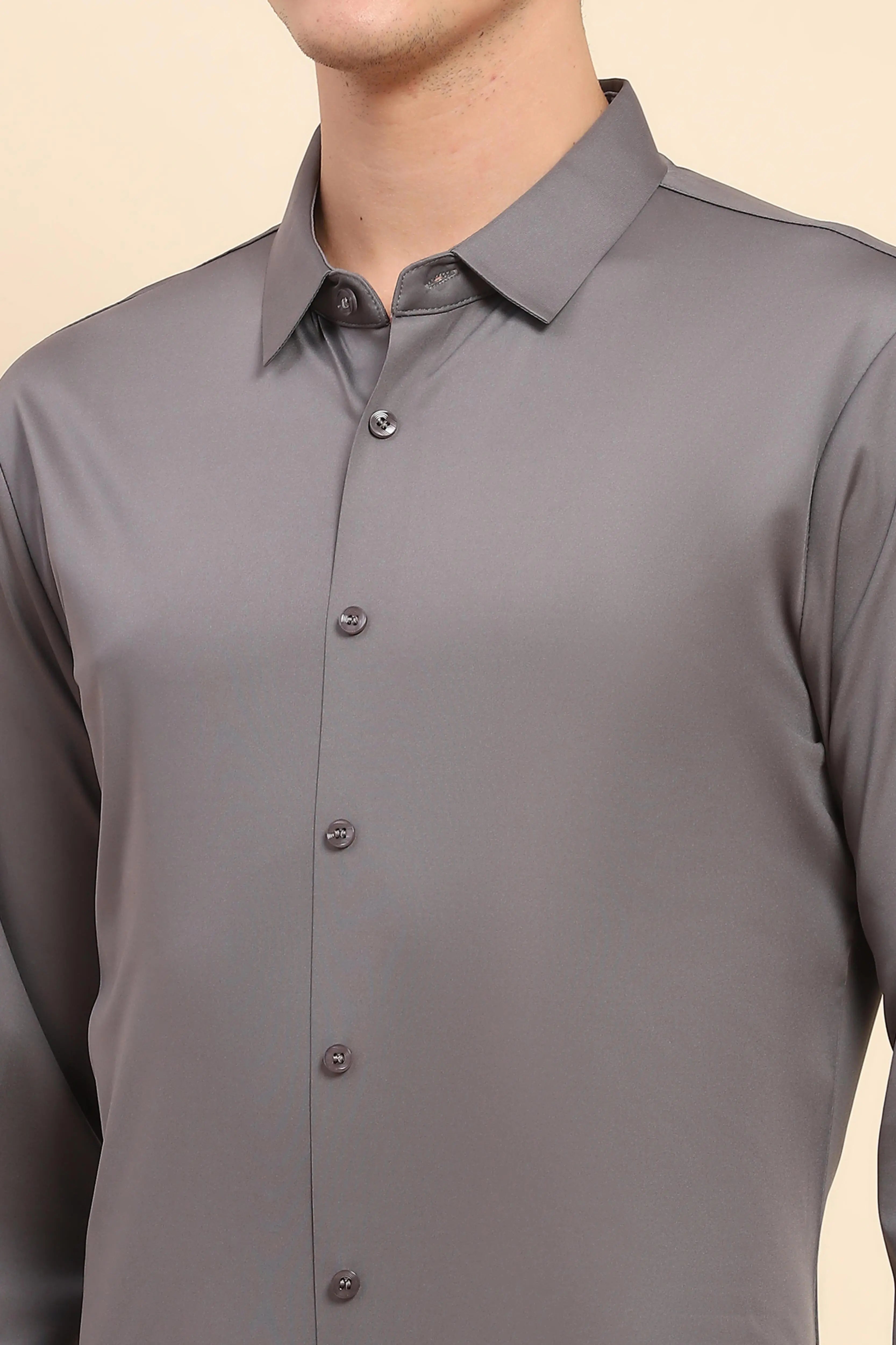 Gray Nylon Blend Solid Formal Shirt - Global Republic