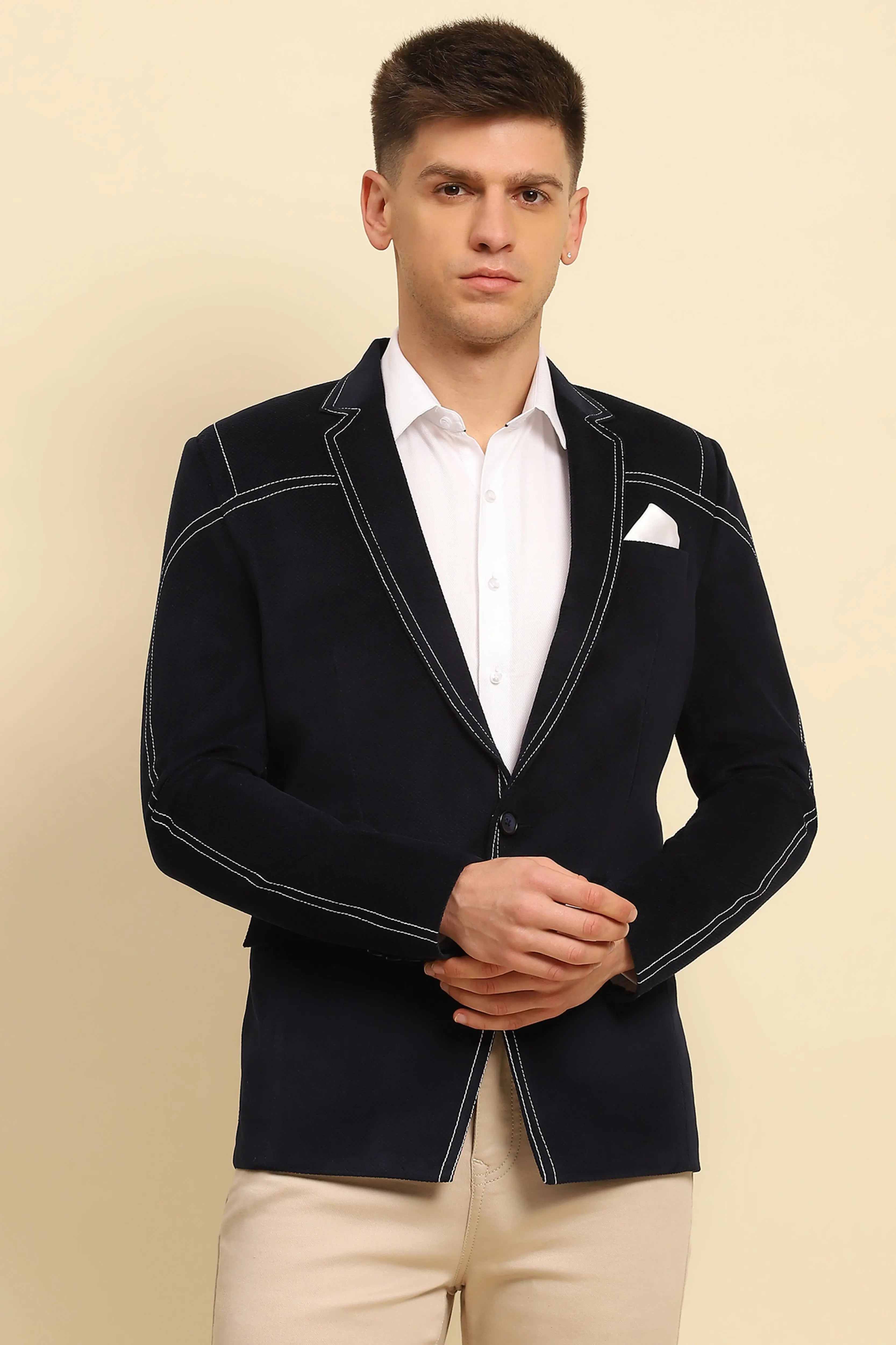 Navy  Textured Coat - Global Republic