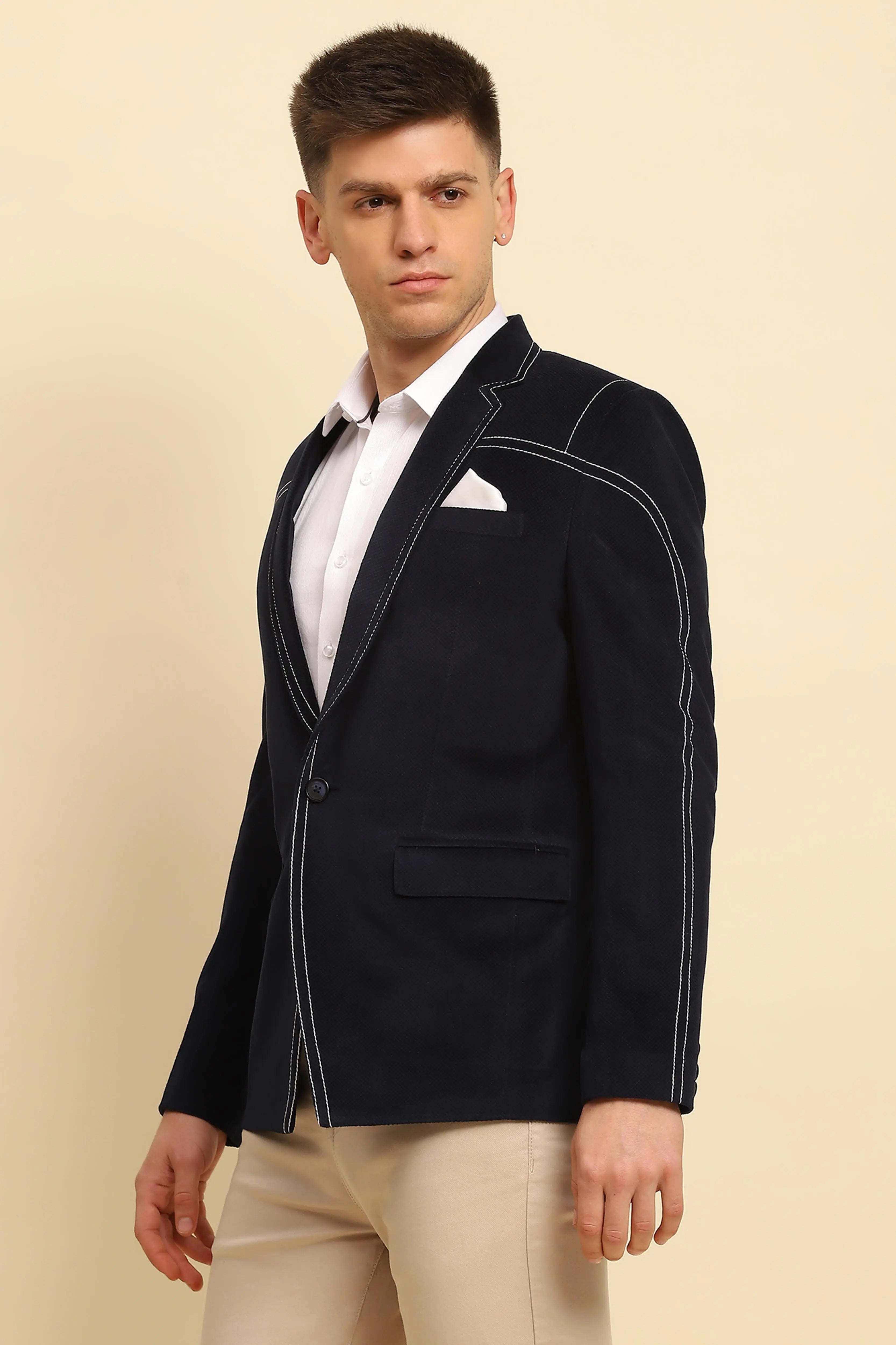 Navy  Textured Coat - Global Republic