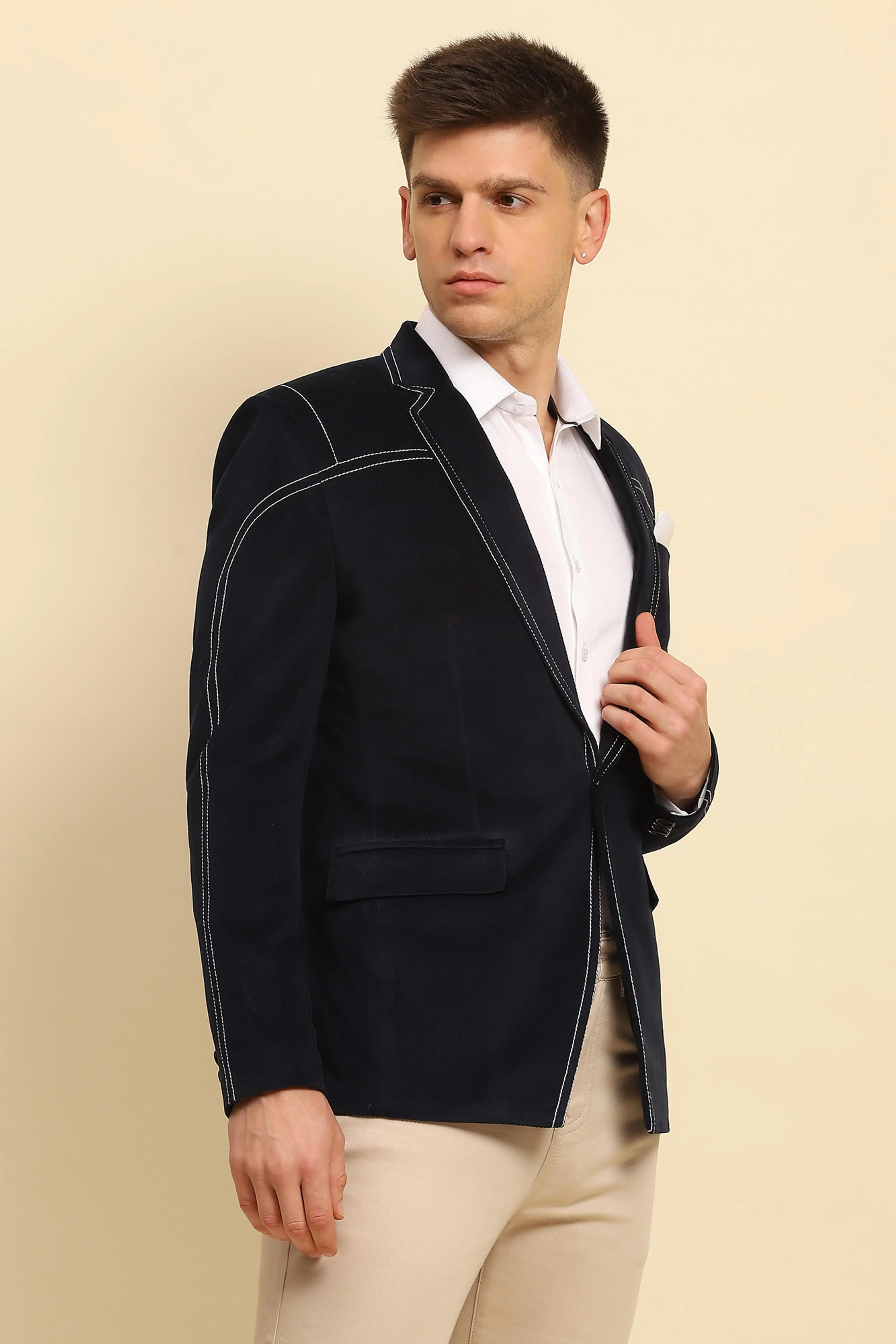 Navy  Textured Coat - Global Republic