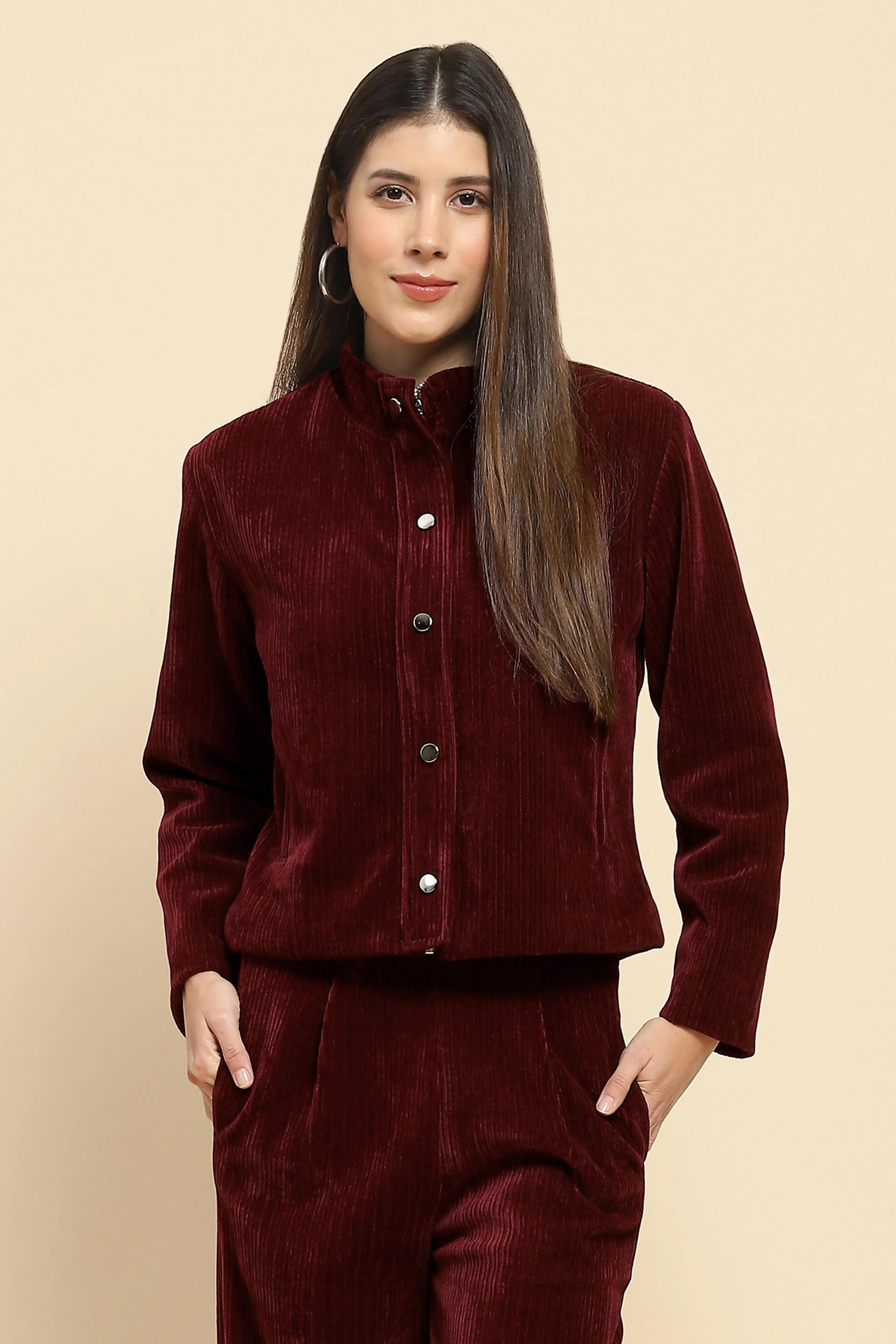 Wine  Short Winter Jacket - Global Republic