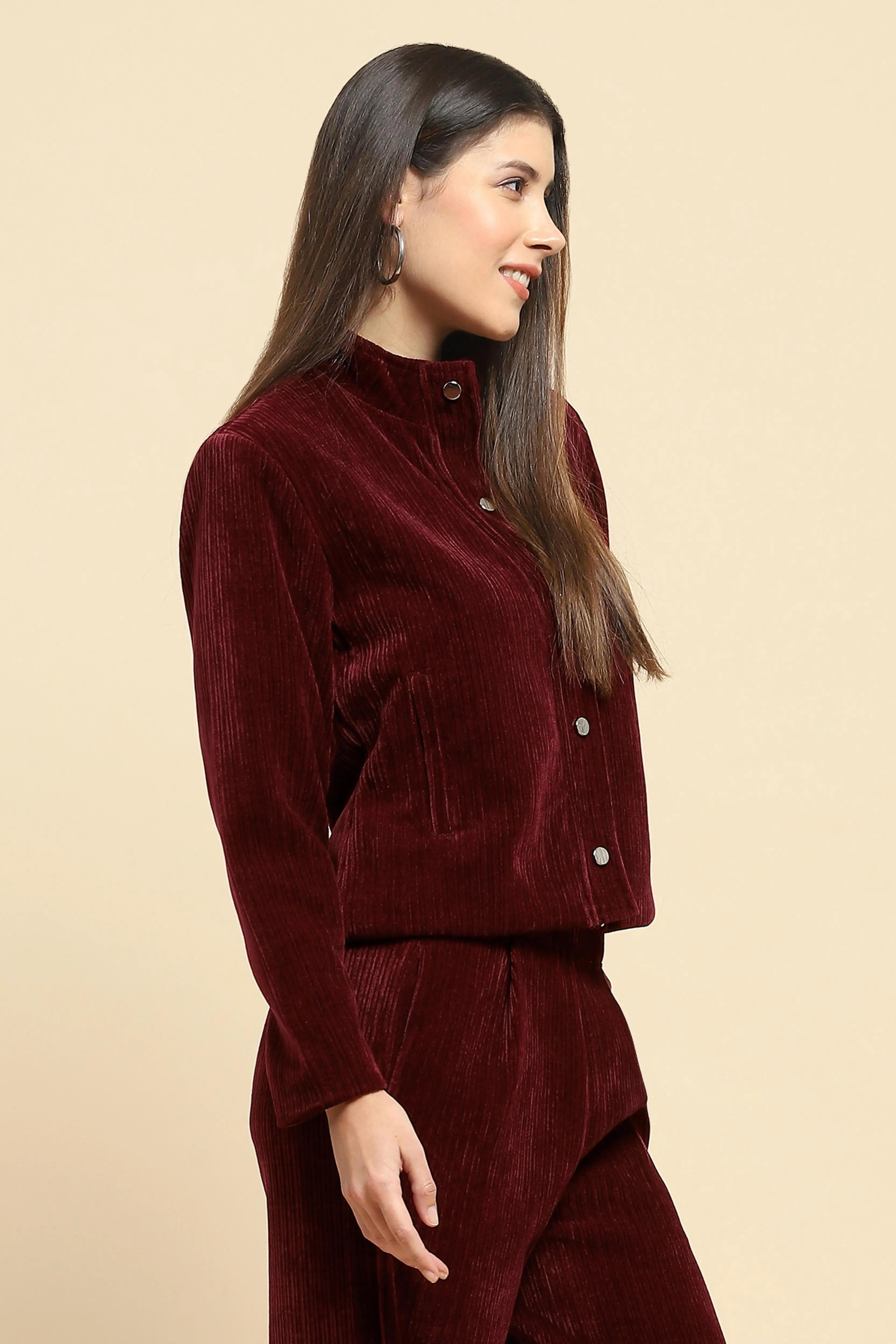 Wine  Short Winter Jacket - Global Republic