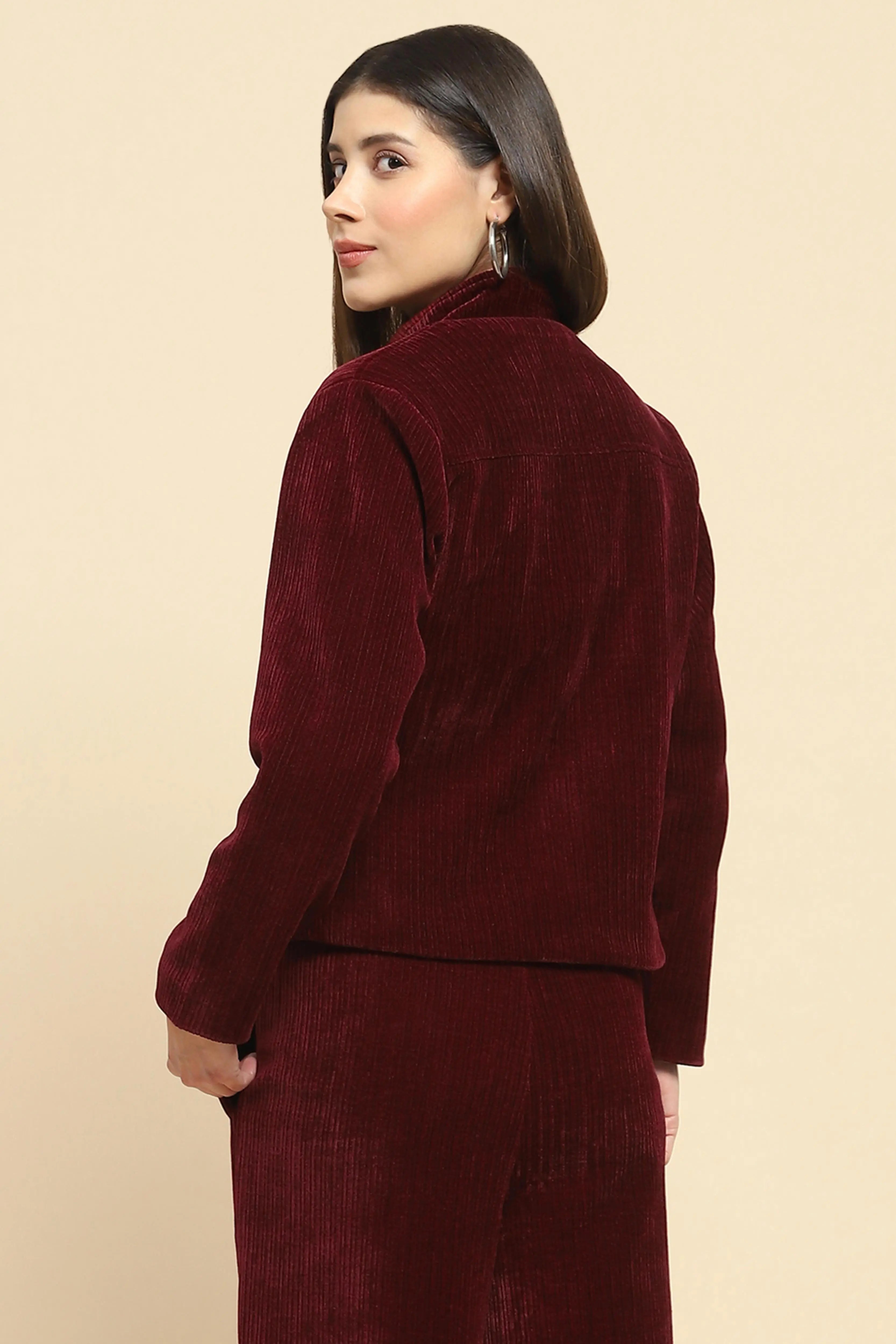 Wine  Short Winter Jacket - Global Republic