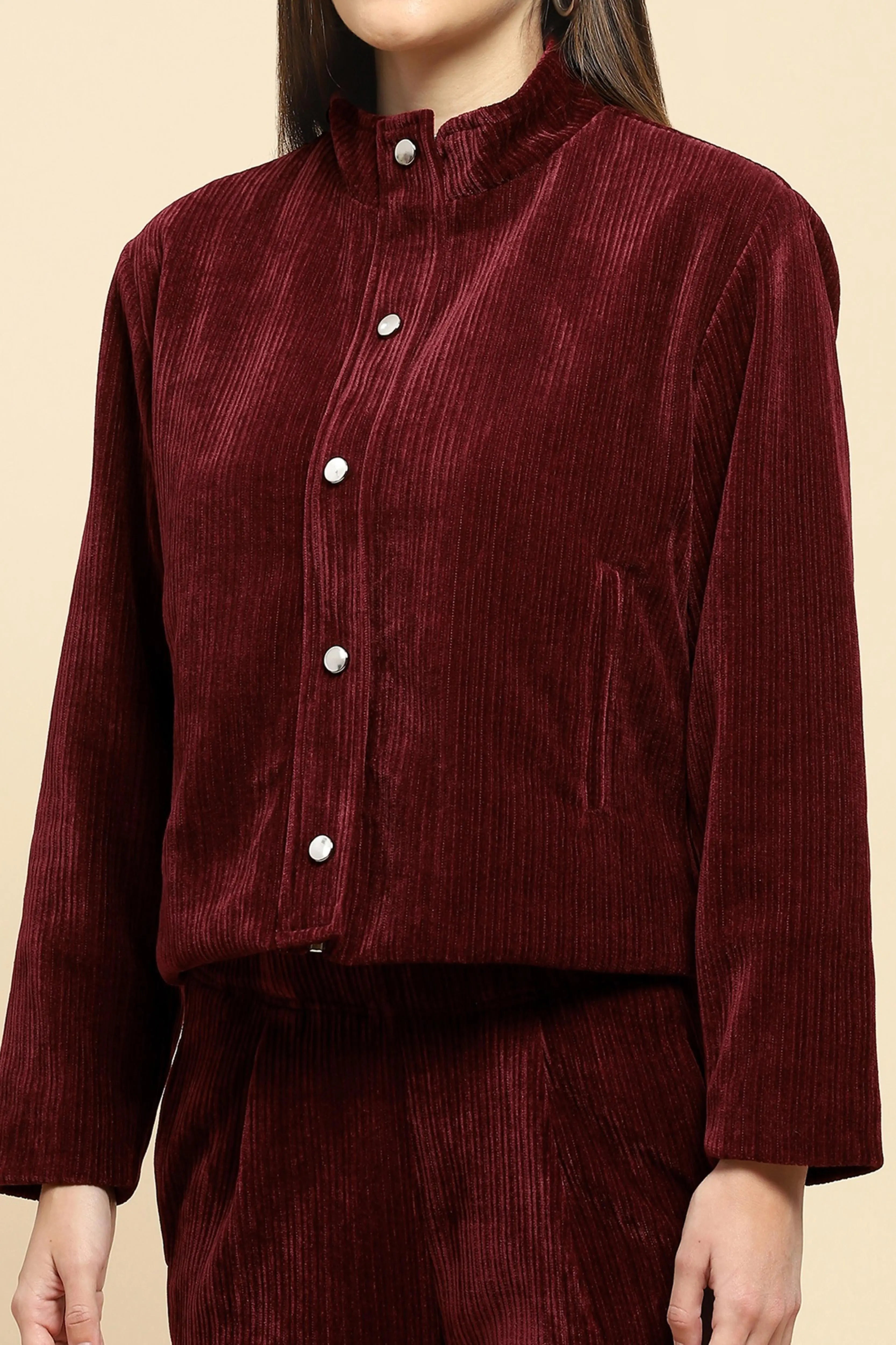 Wine  Short Winter Jacket - Global Republic