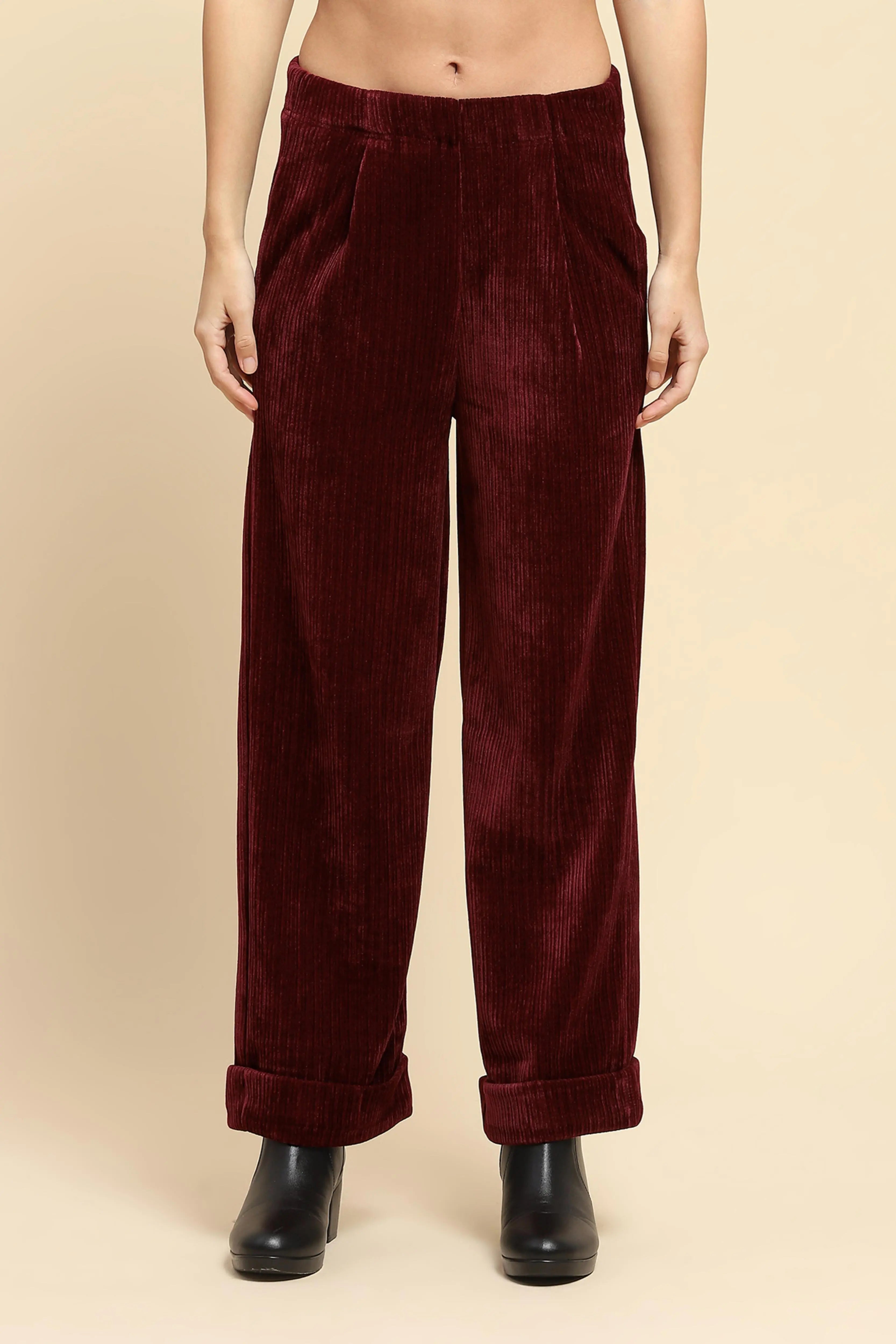 Wine  Solid Loose Fit Lower - Global Republic