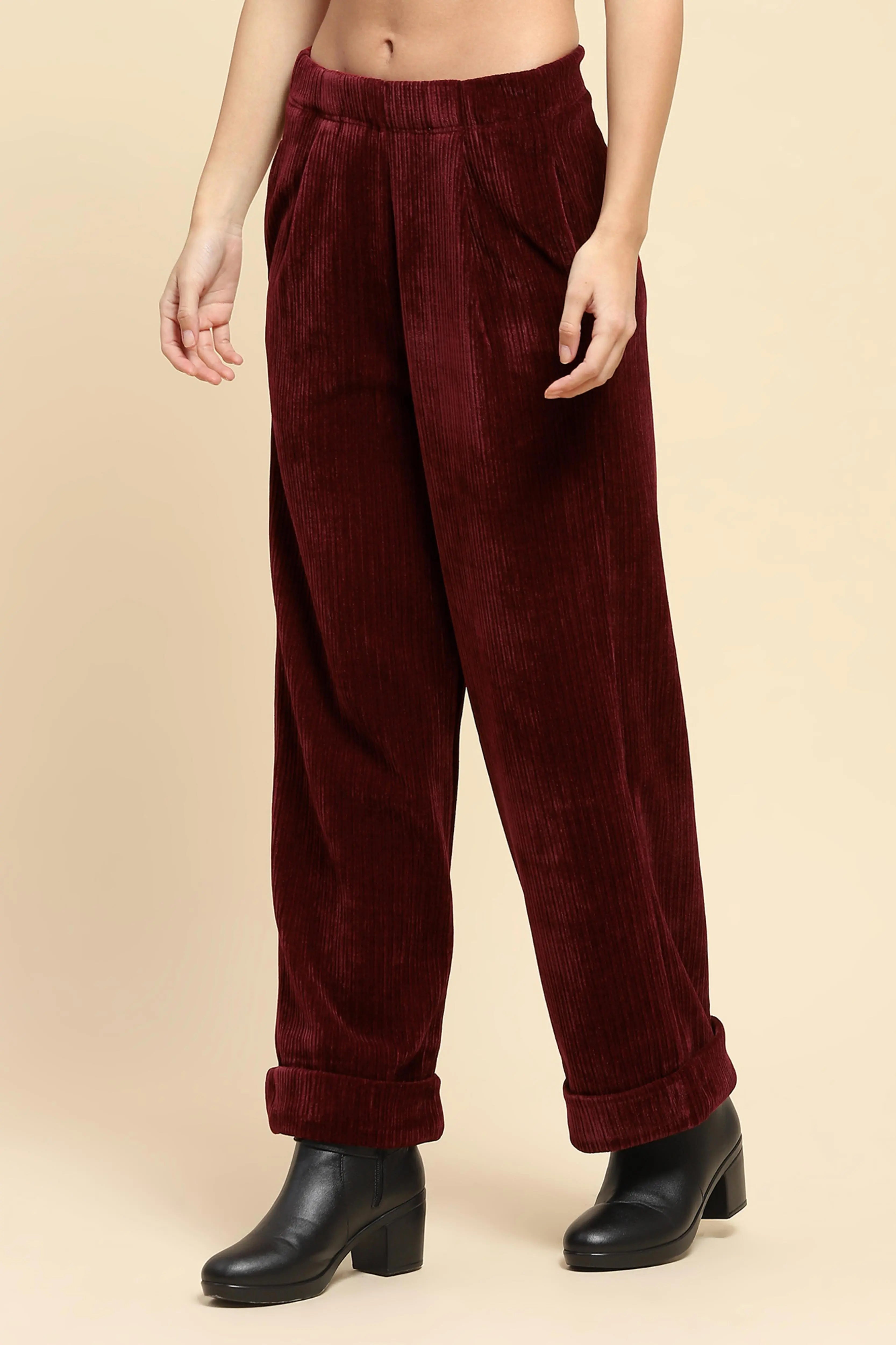 Wine  Solid Loose Fit Lower - Global Republic