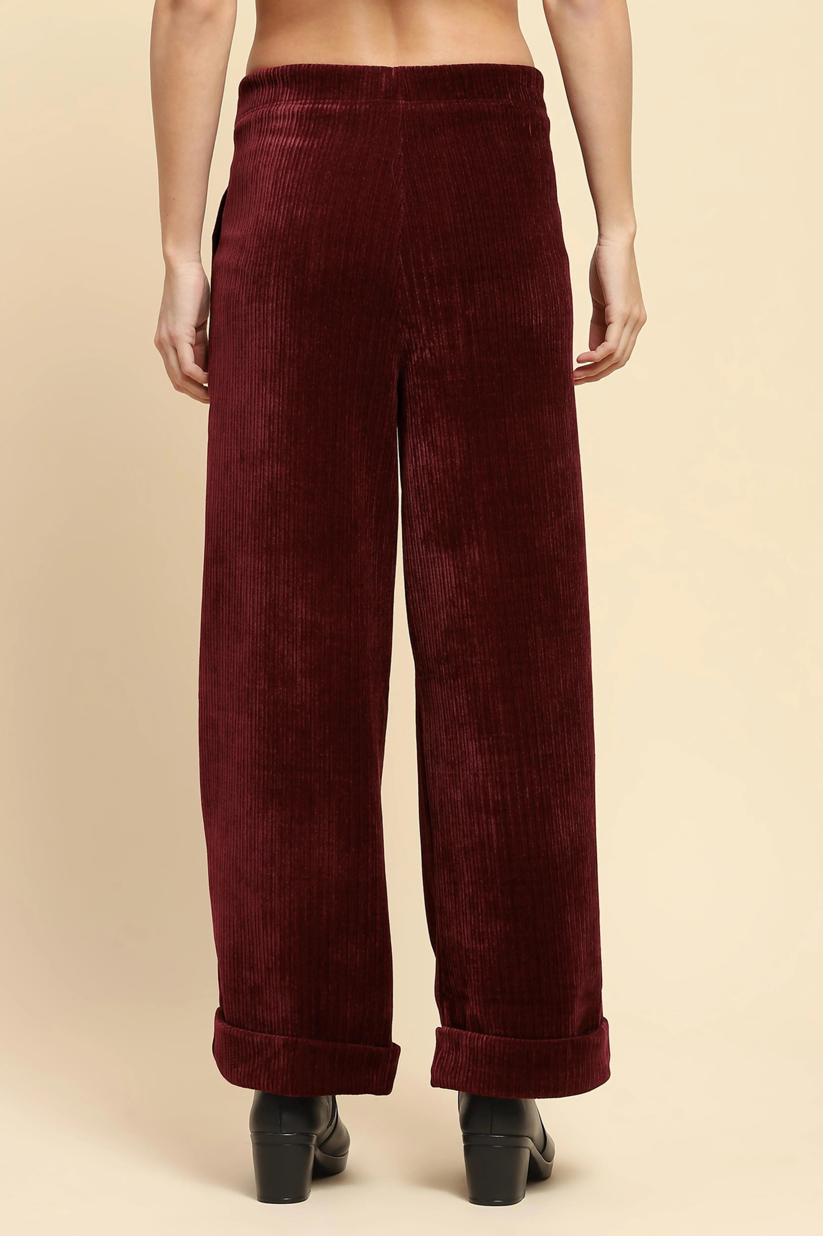 Wine  Solid Loose Fit Lower - Global Republic