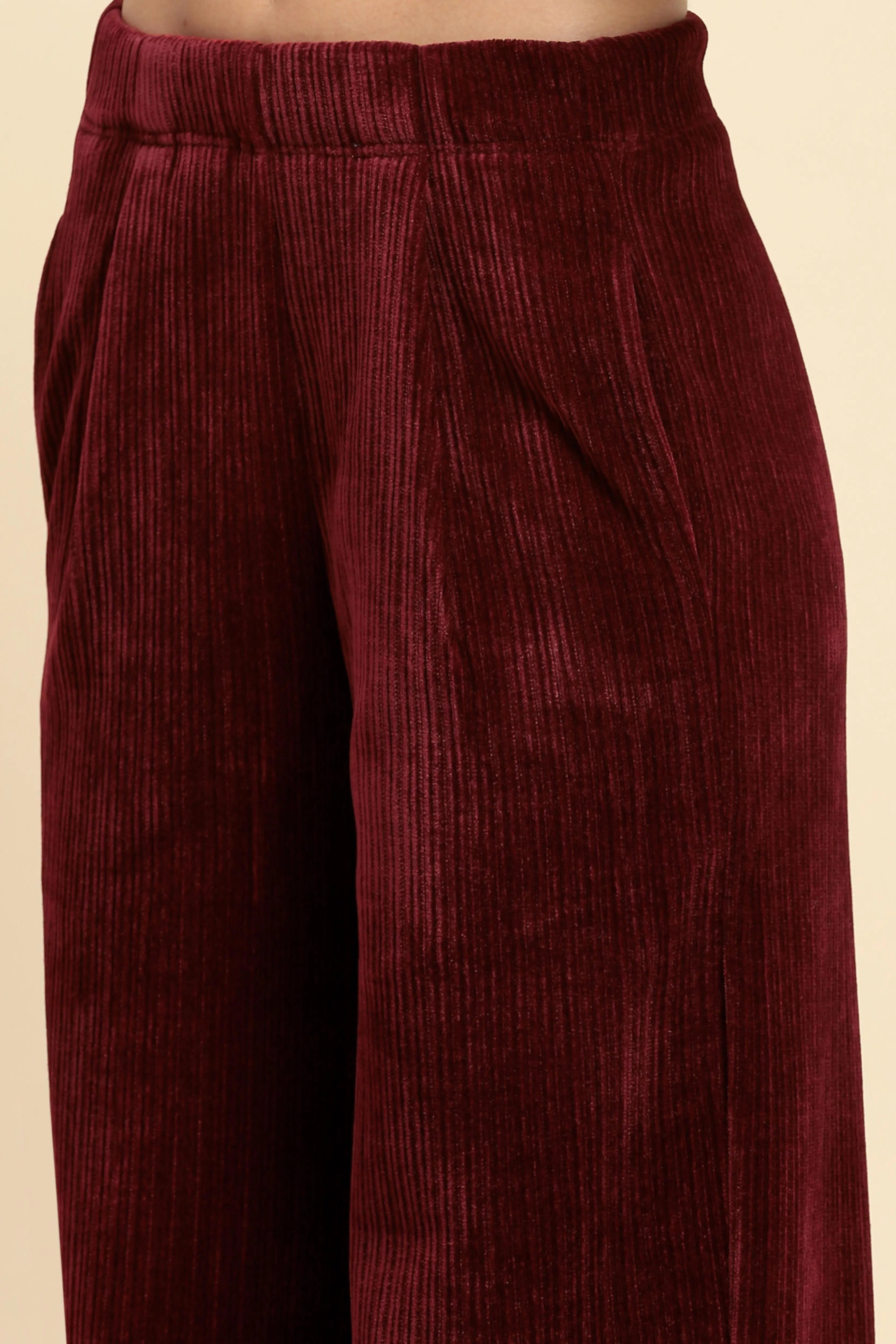 Wine  Solid Loose Fit Lower - Global Republic