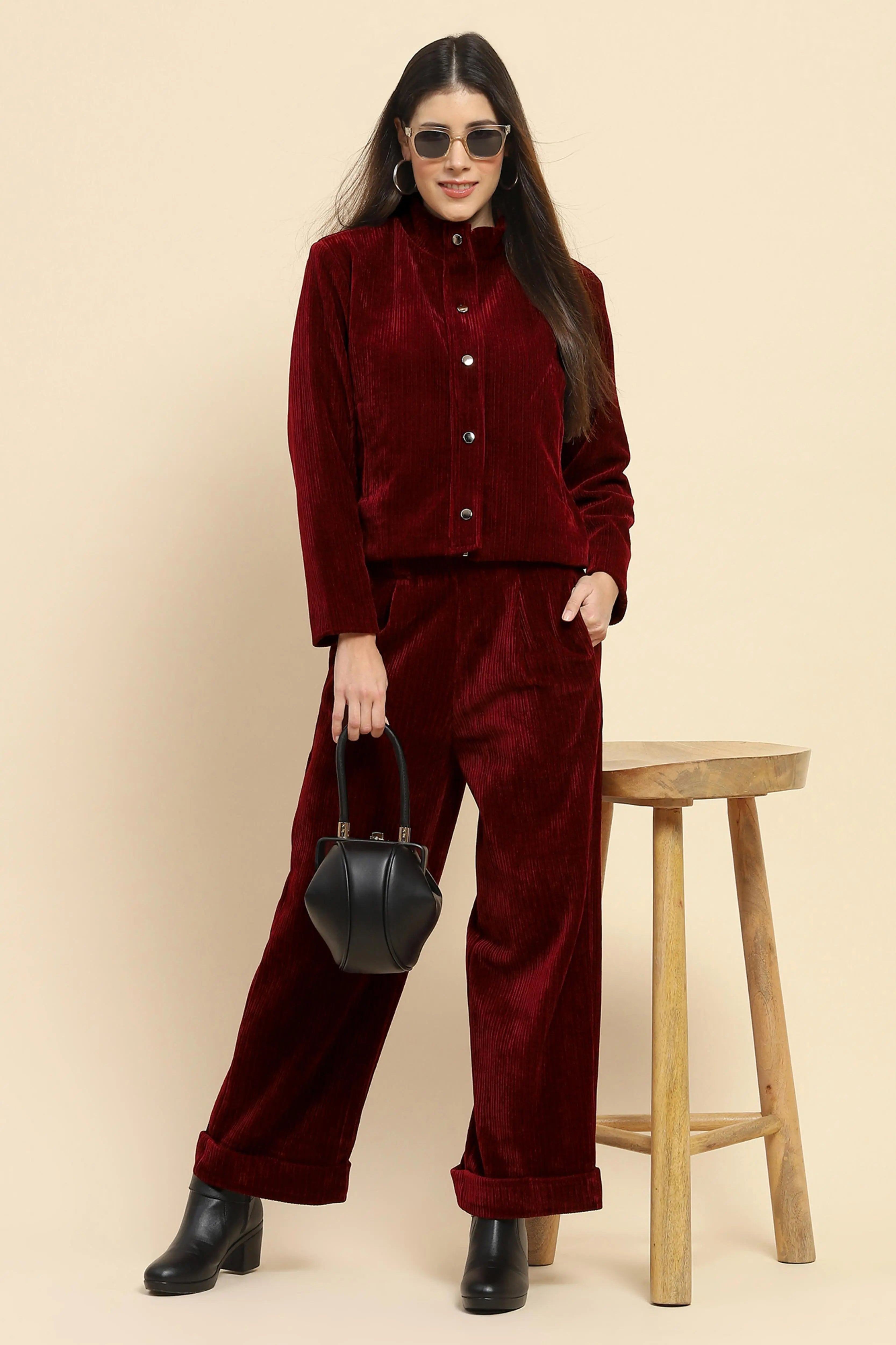 Wine  Solid Loose Fit Lower - Global Republic