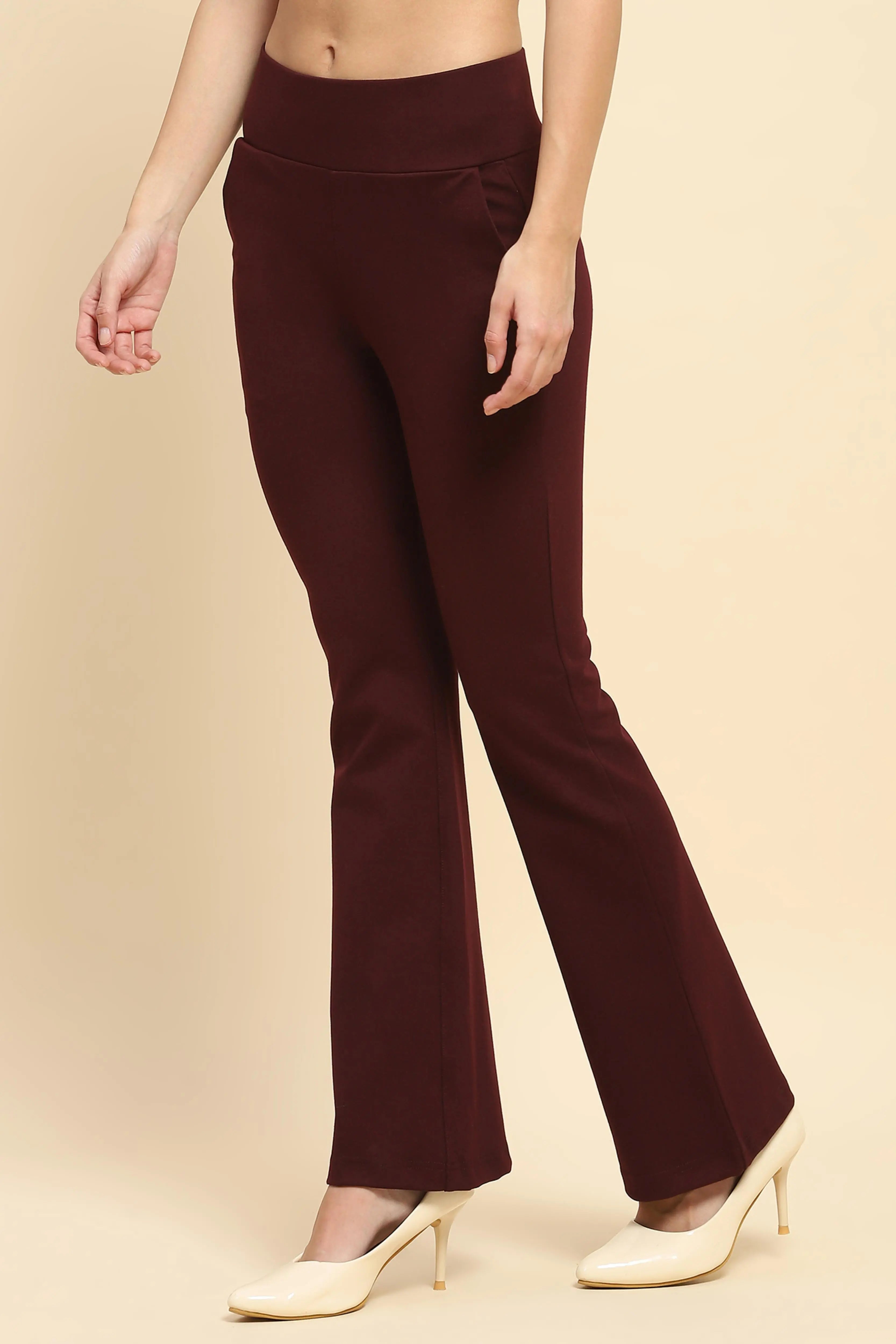 Burgundy Stretchable Bootcut Trouser - Global Republic