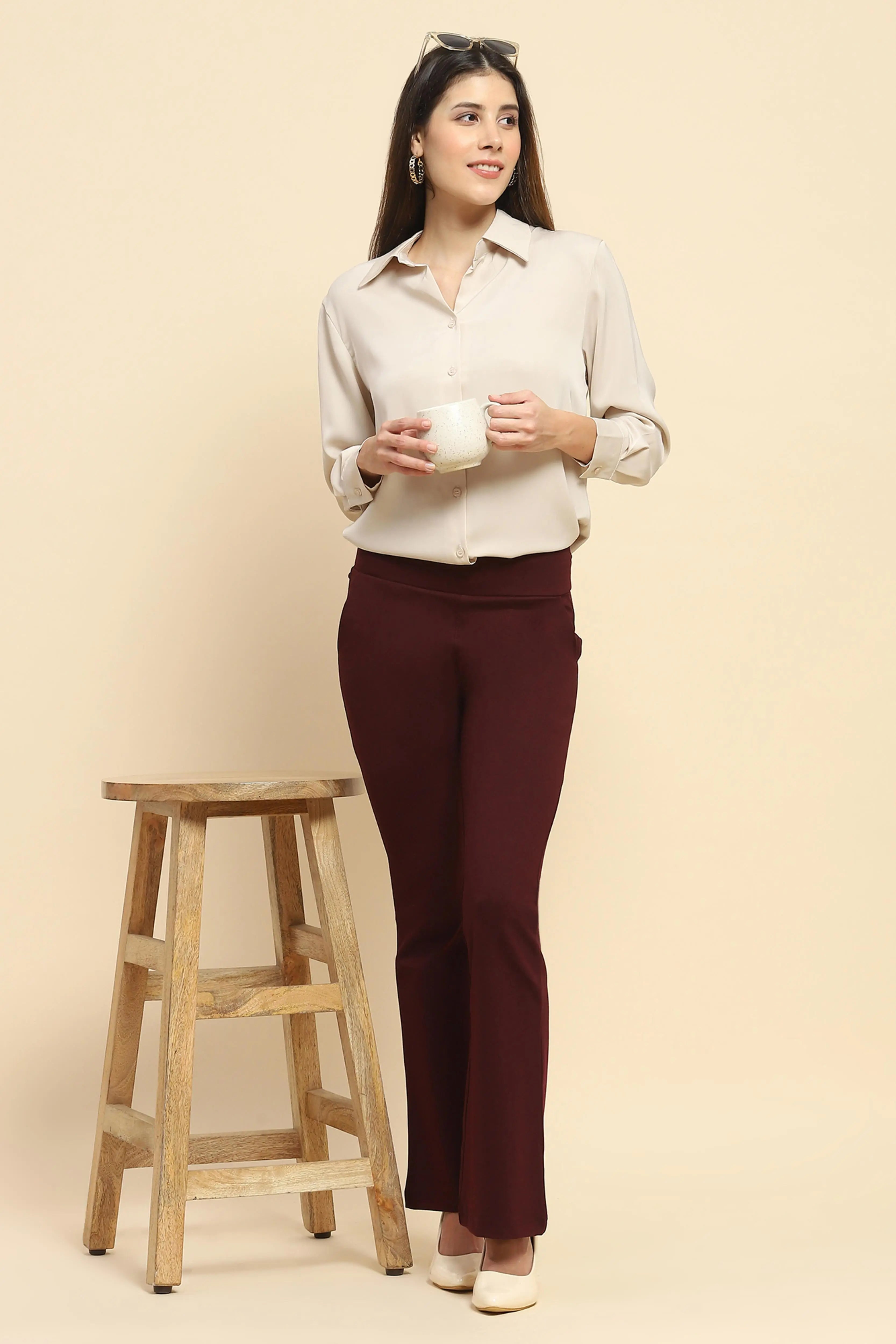 Burgundy Stretchable Bootcut Trouser - Global Republic