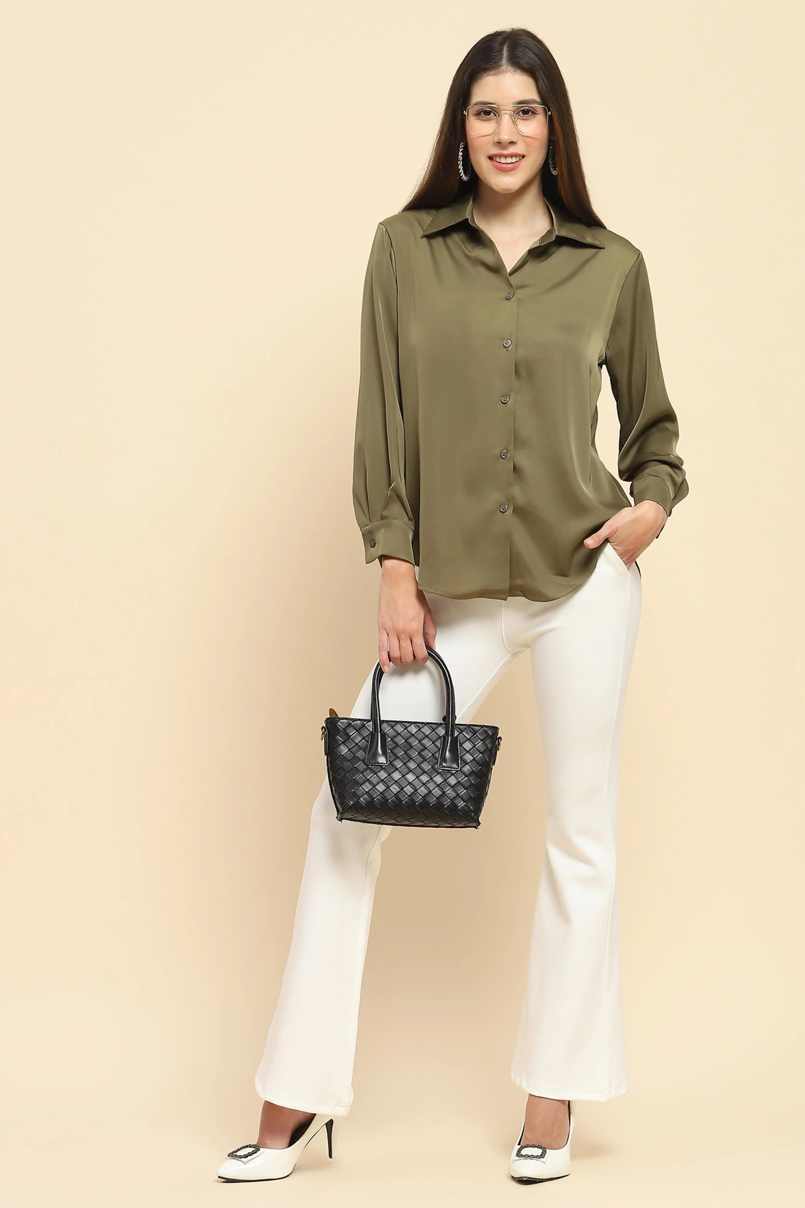 White Stretchable Bootcut Trousers - Global Republic