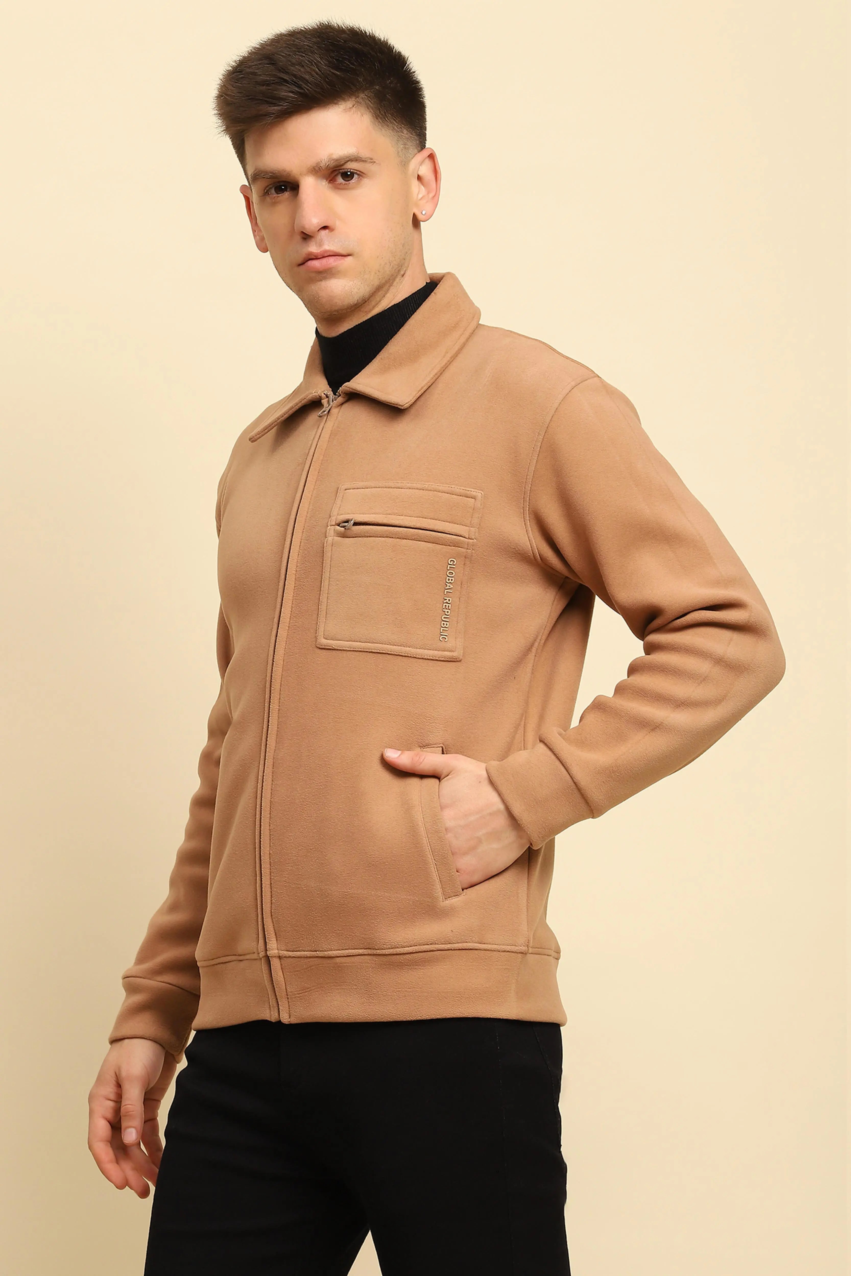 Tan  Solid Jacket - Global Republic