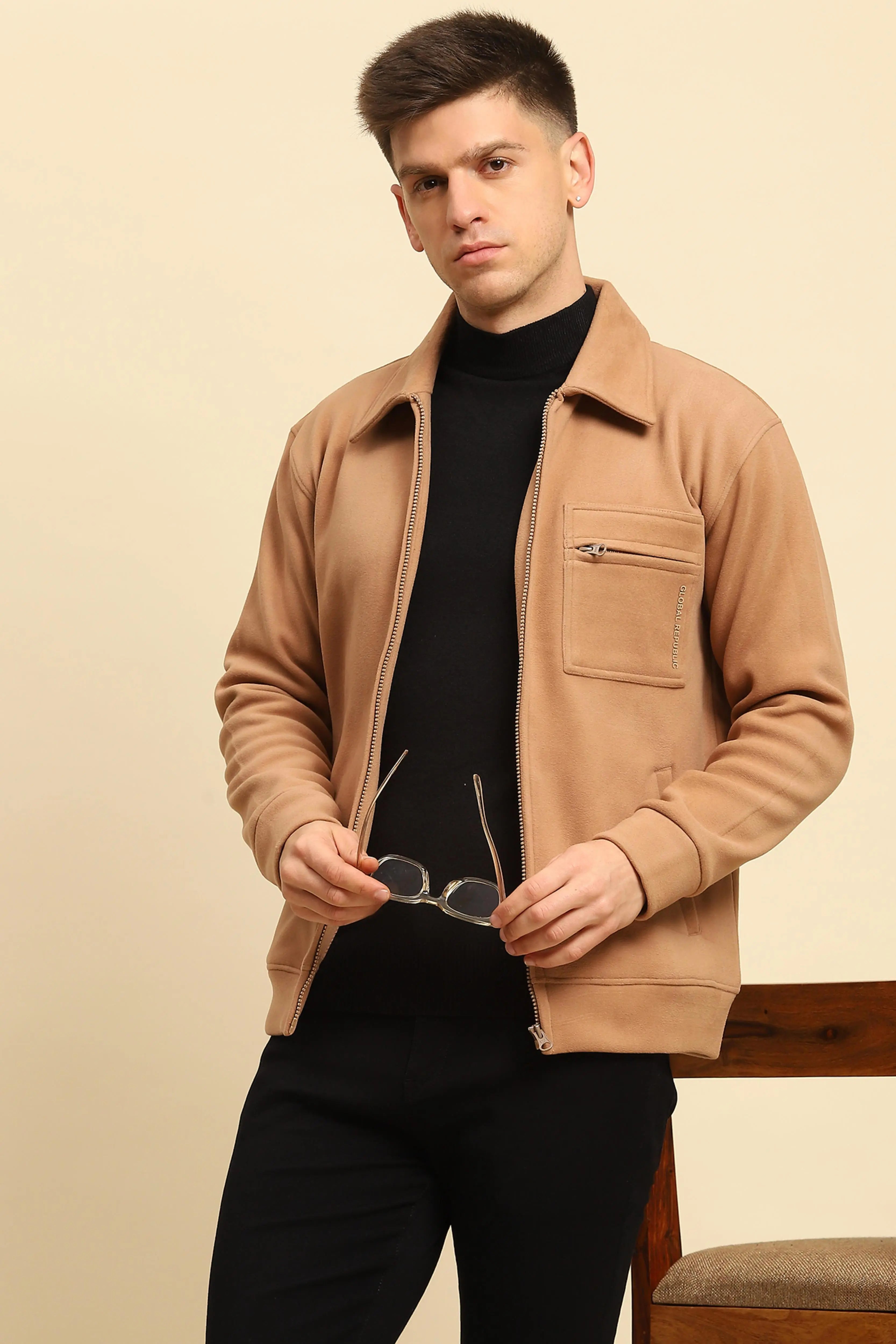 Tan  Solid Jacket - Global Republic
