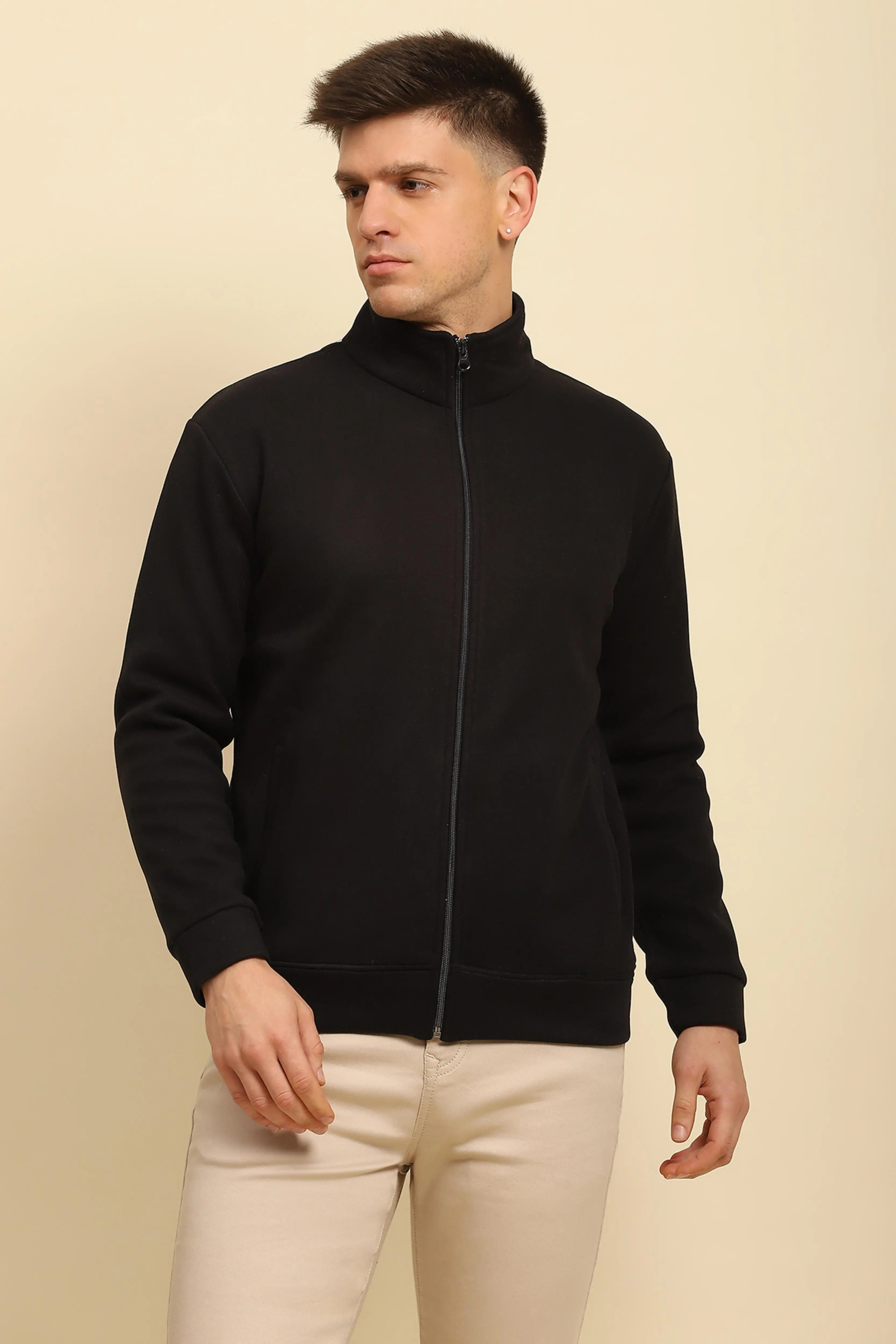 Black Ploy Blend Solid Sweatshirt - Global Republic