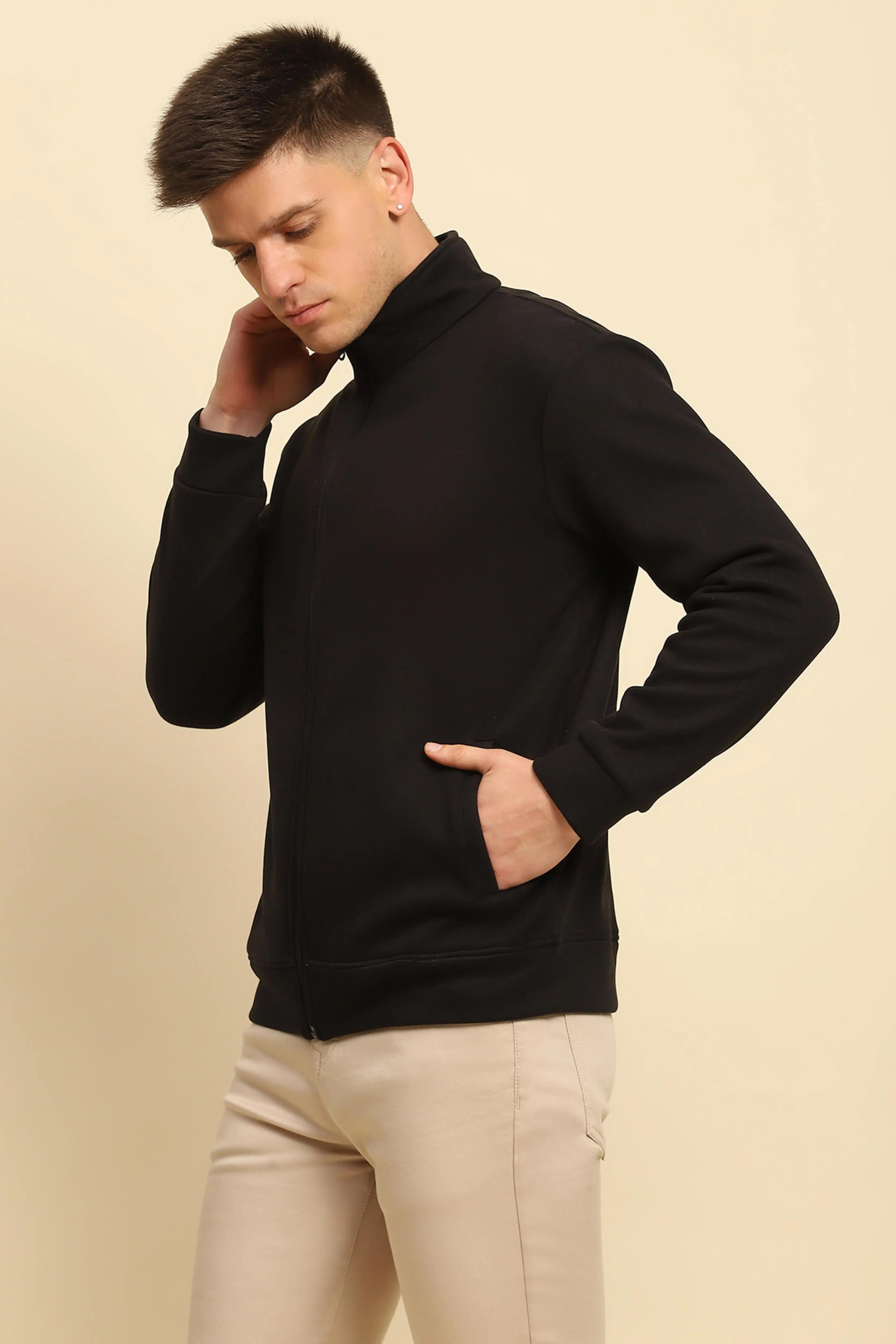 Black Ploy Blend Solid Sweatshirt - Global Republic