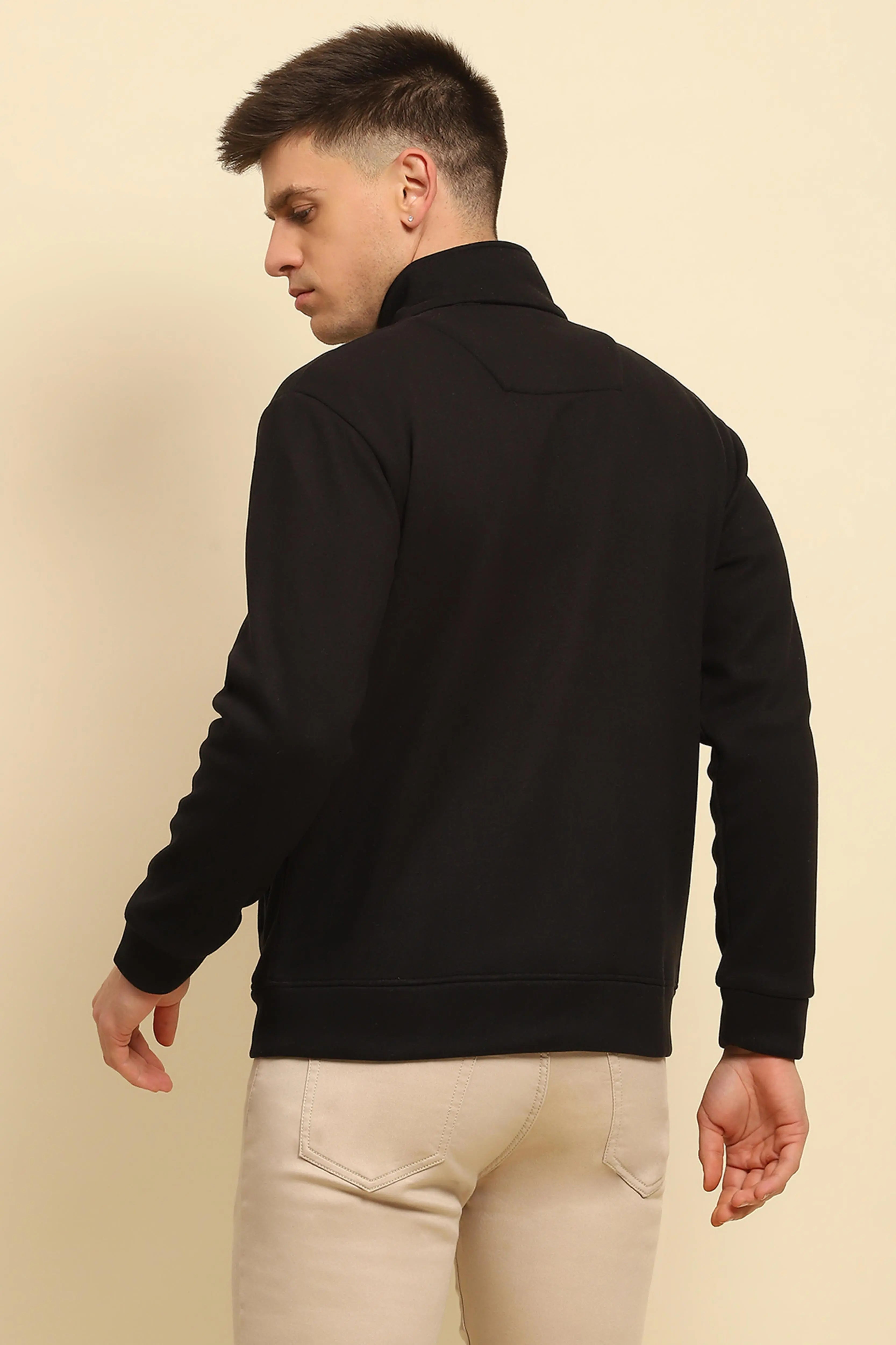 Black Ploy Blend Solid Sweatshirt - Global Republic