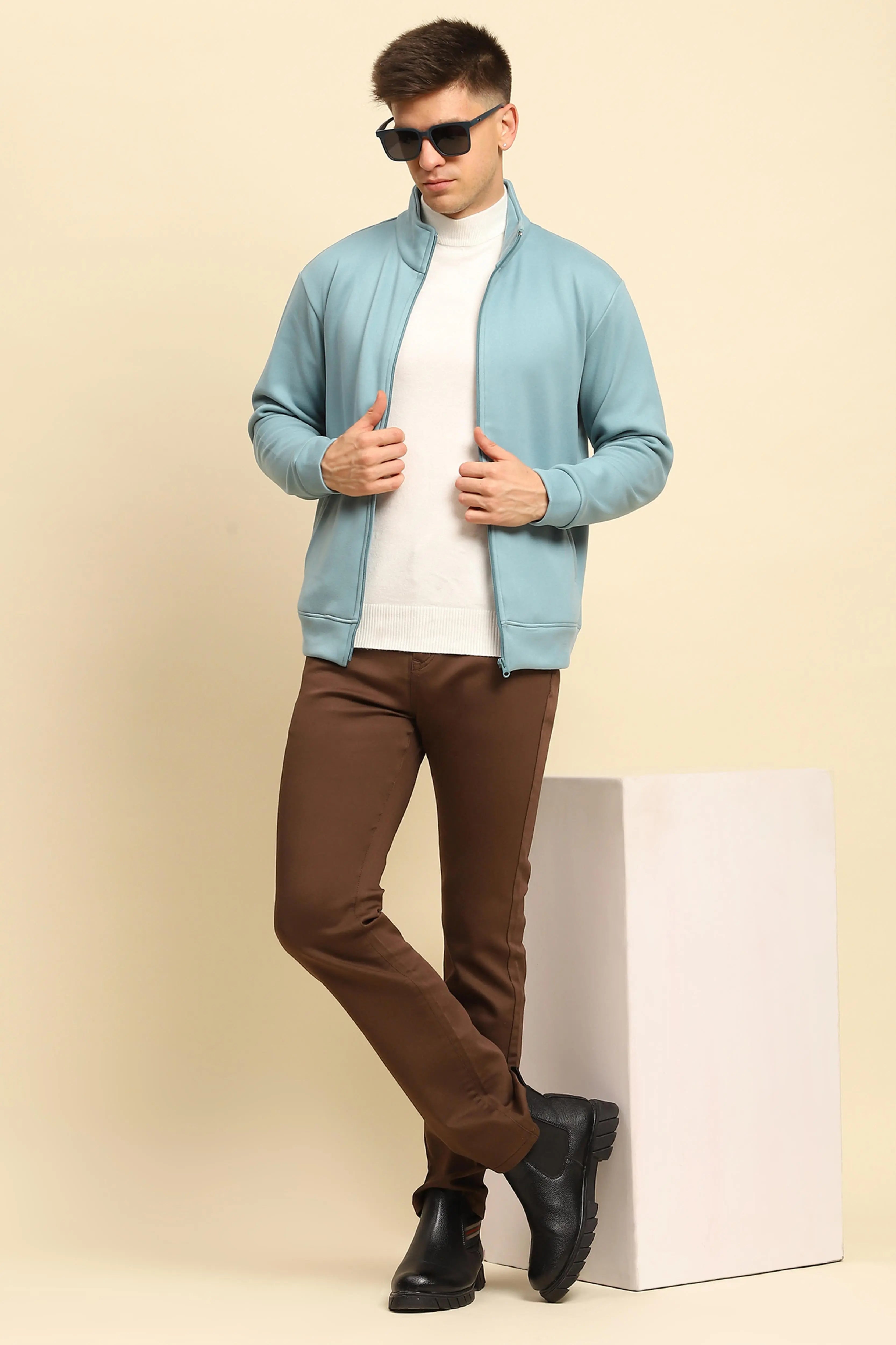 Blue Ploy Blend Solid Sweatshirt - Global Republic