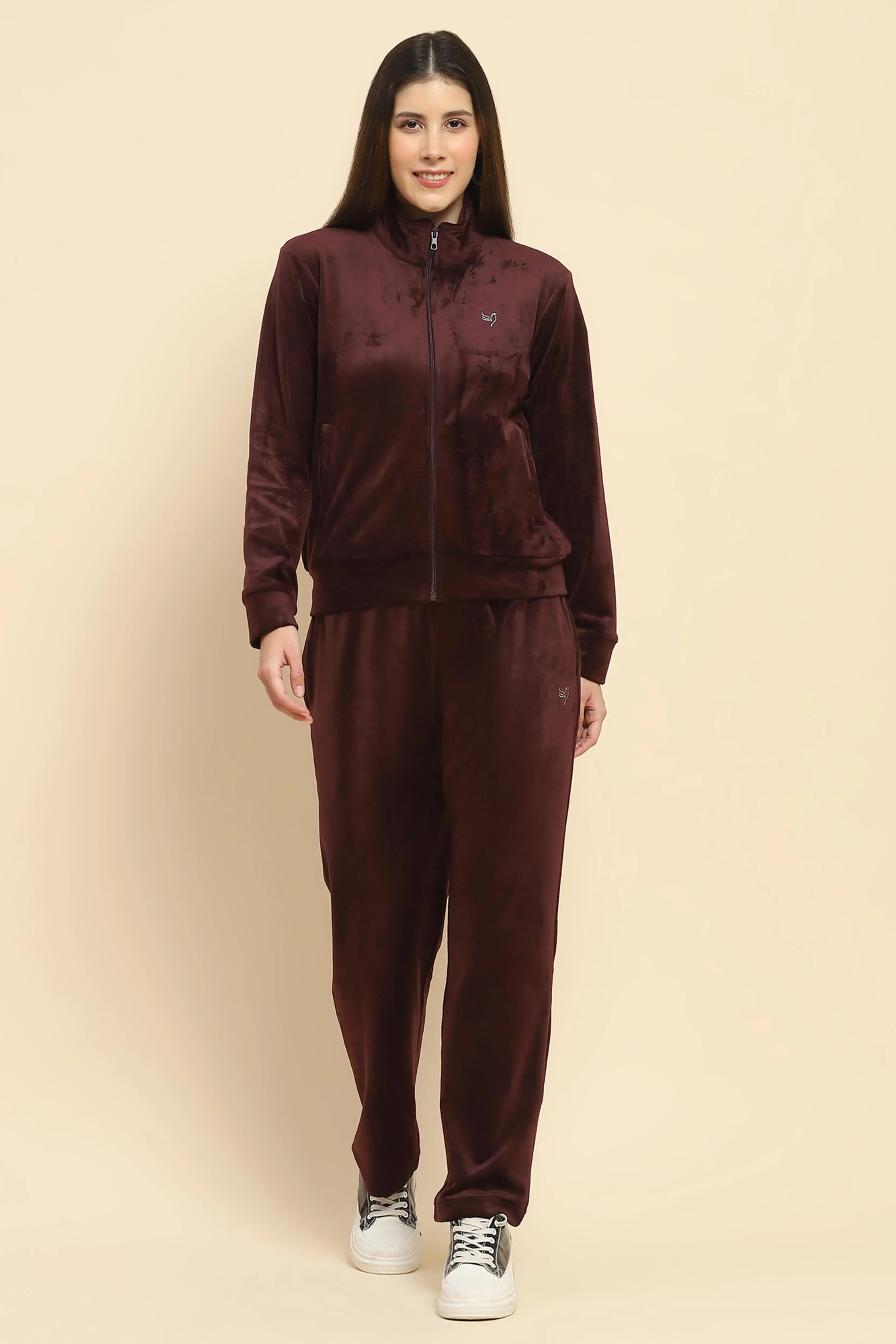 Burgundy Velvet Relaxed Winter Nightsuit - Global Republic