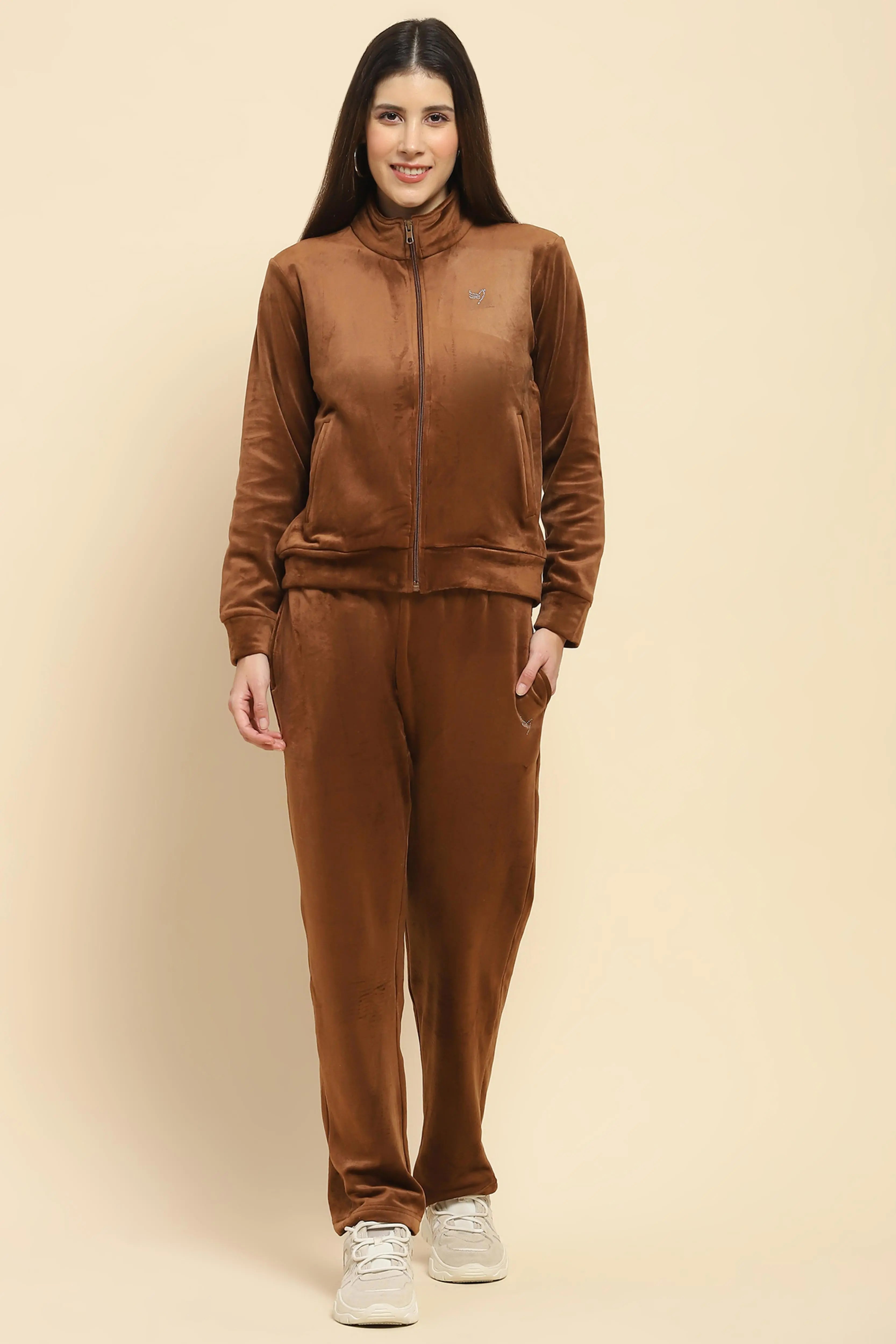 Brown Velvet Relaxed Winter Nightsuit - Global Republic