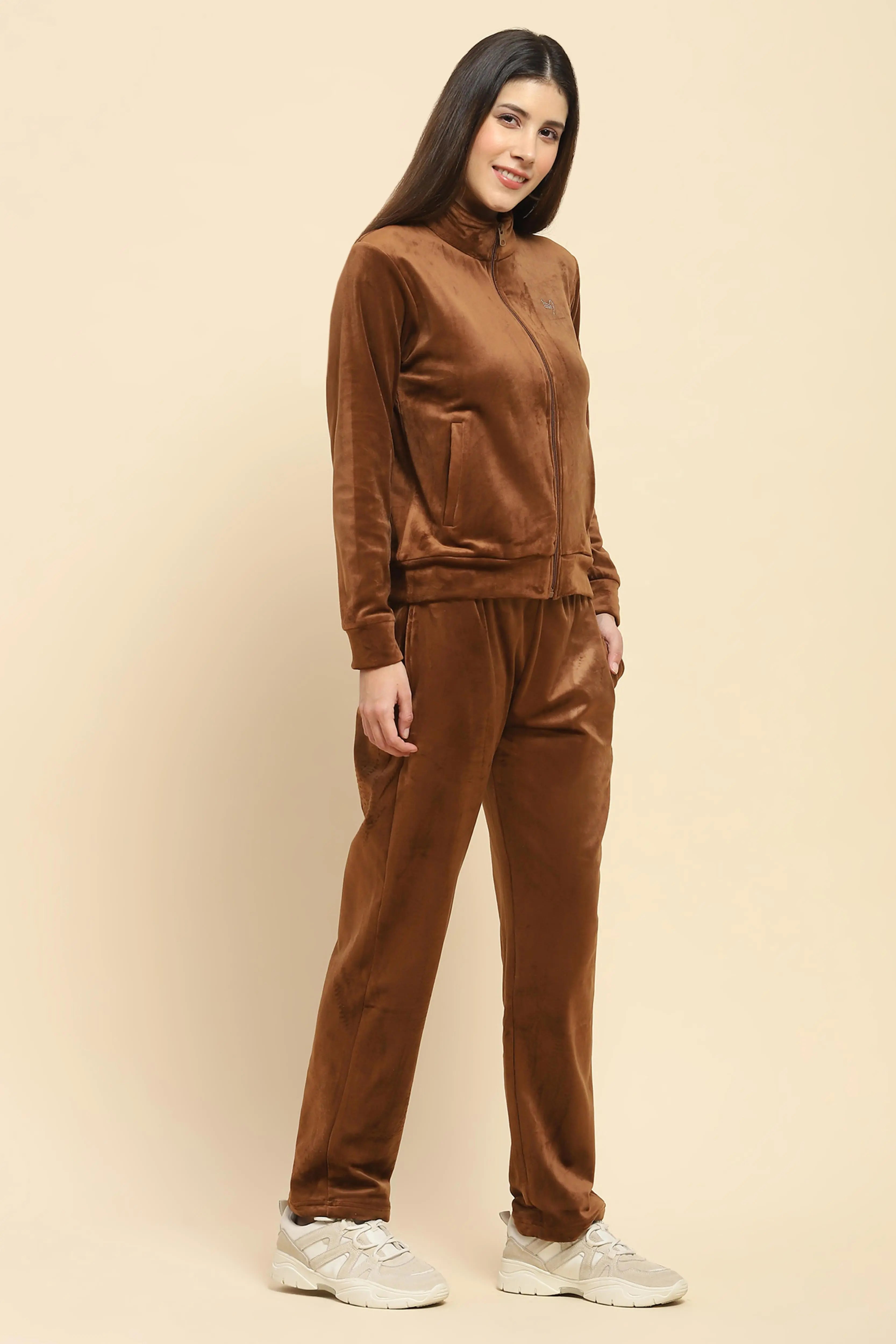 Brown Velvet Relaxed Winter Nightsuit - Global Republic