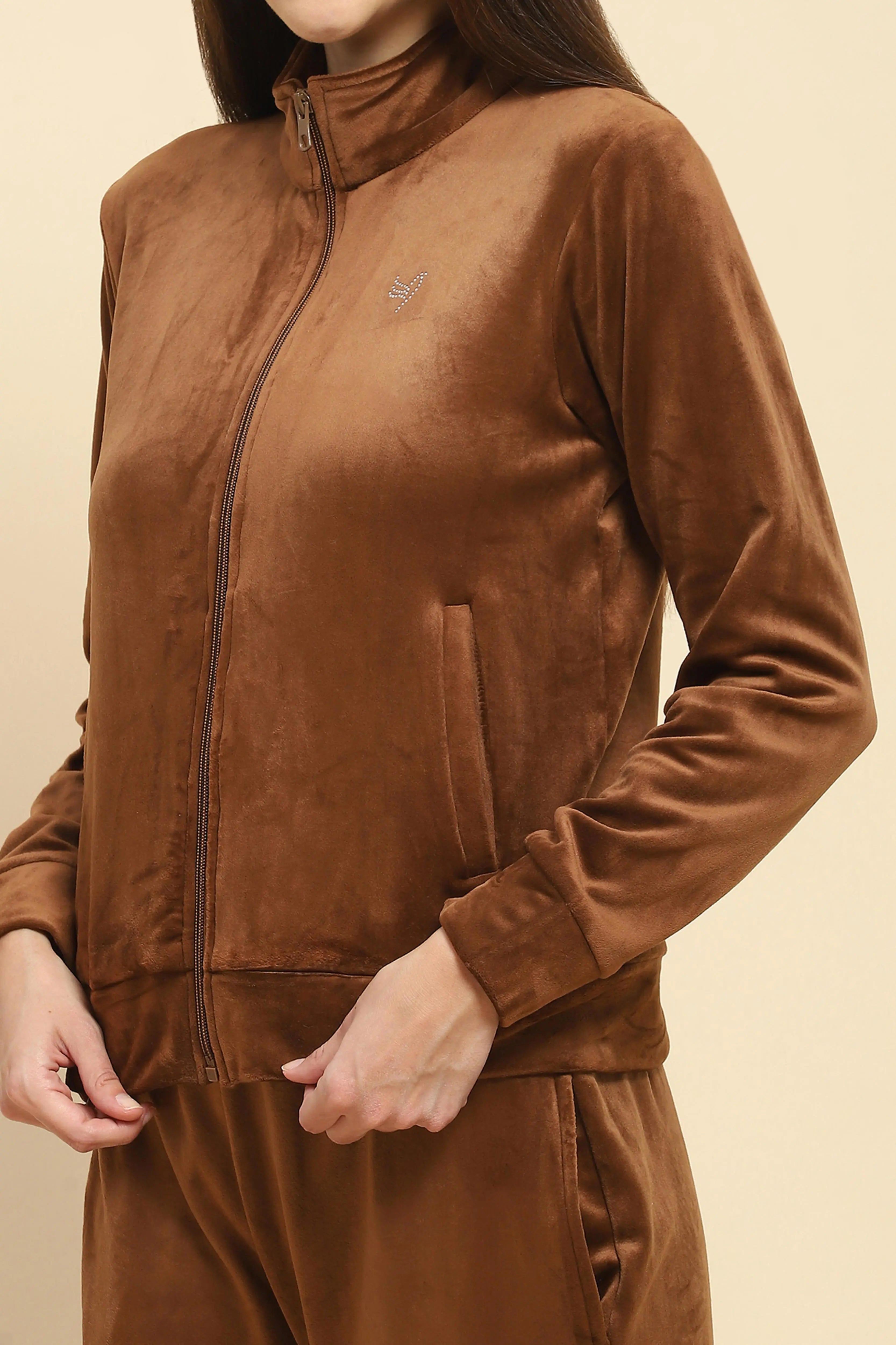 Brown Velvet Relaxed Winter Nightsuit - Global Republic