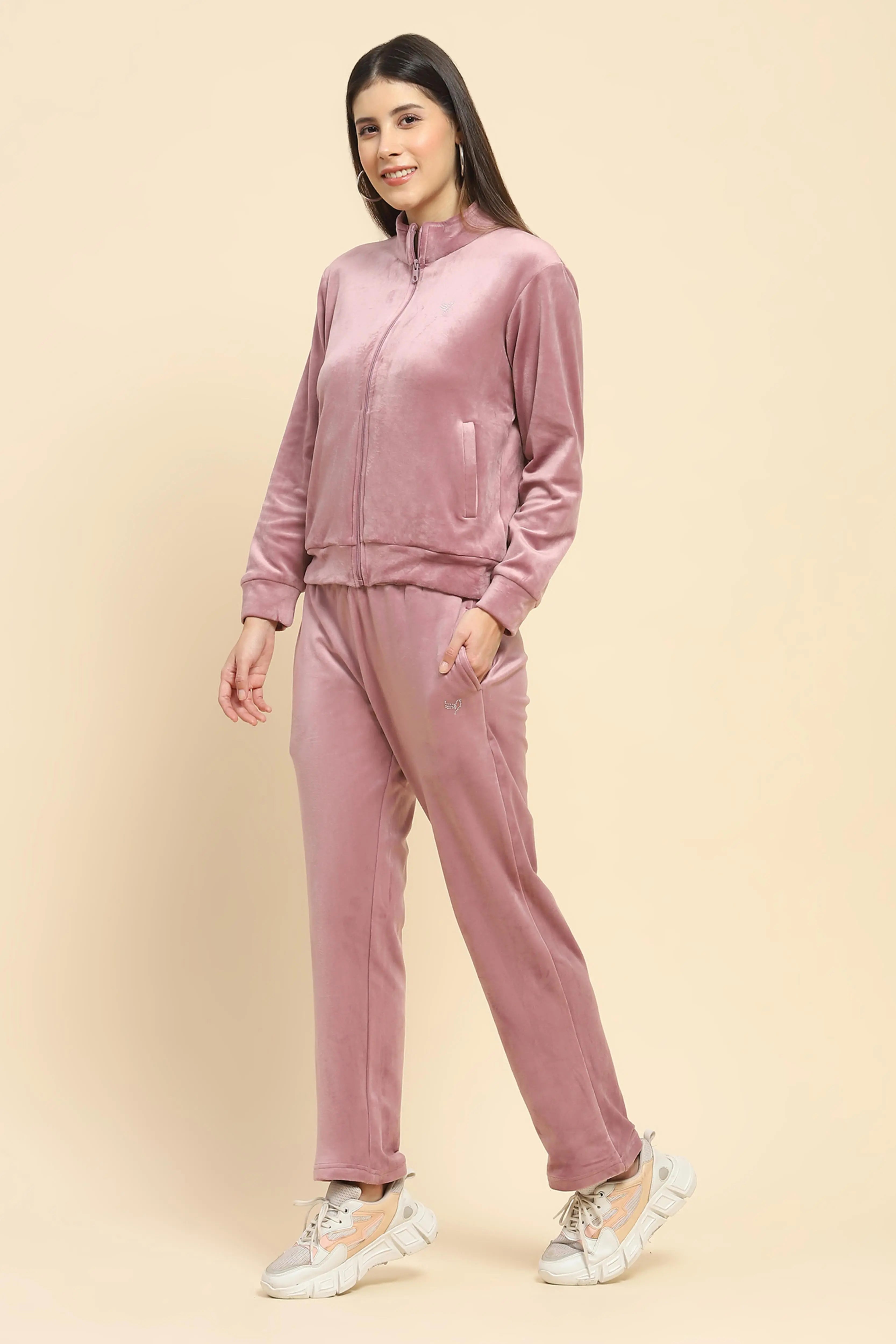 Mauve Velvet Relaxed Winter Nightsuit - Global Republic