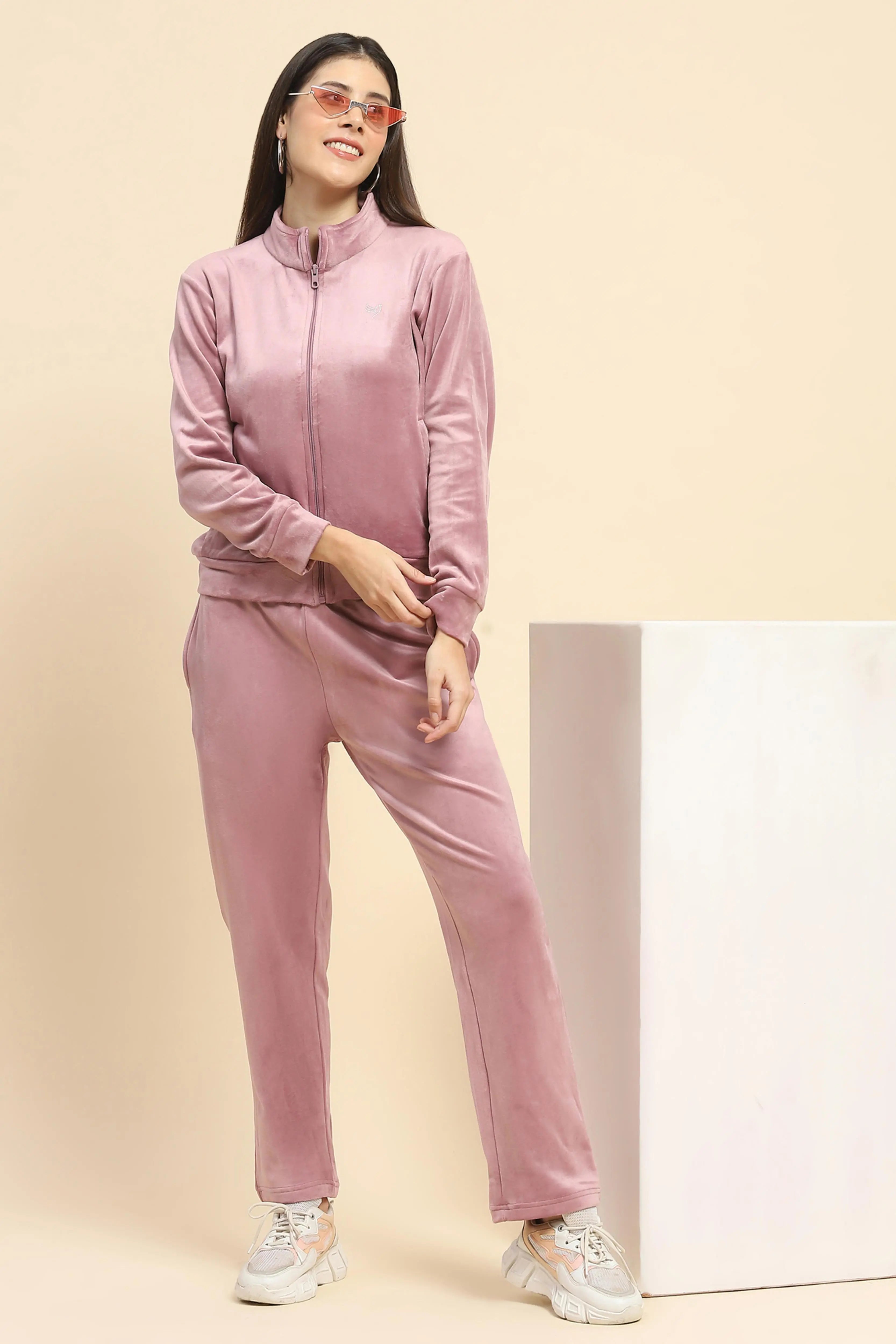 Mauve Velvet Relaxed Winter Nightsuit - Global Republic