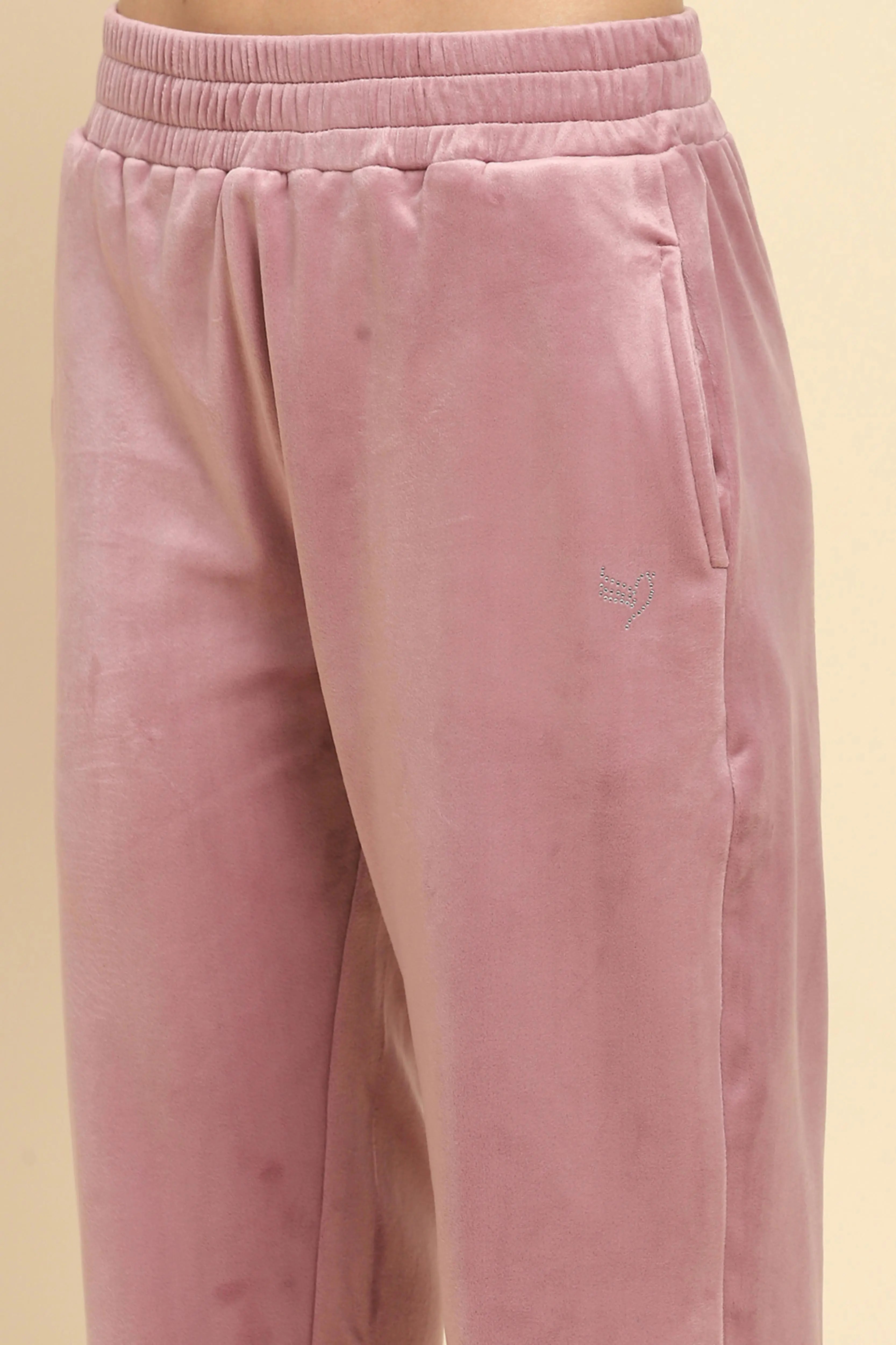 Mauve Velvet Relaxed Winter Nightsuit - Global Republic