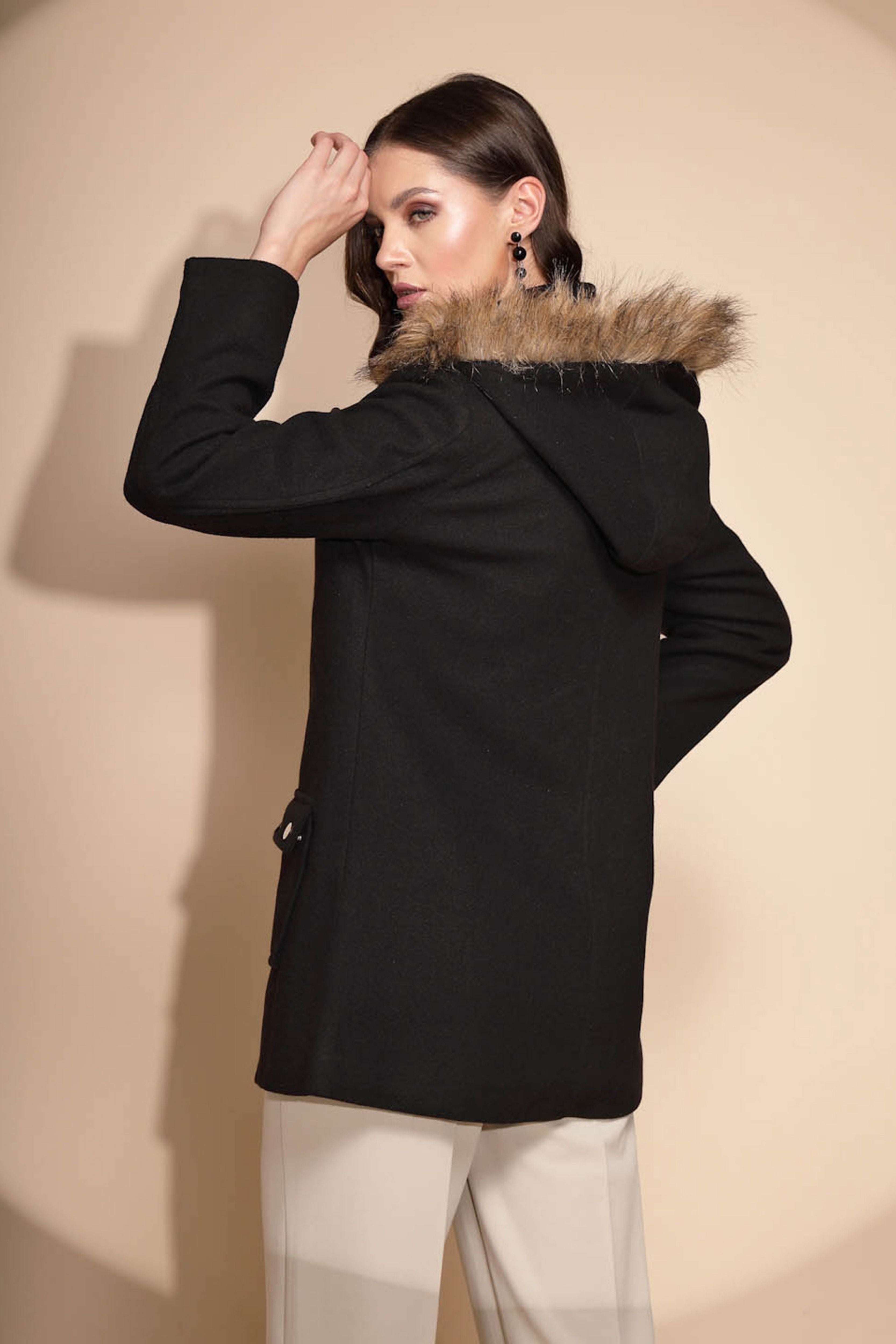 Black Solid Hooded Coat