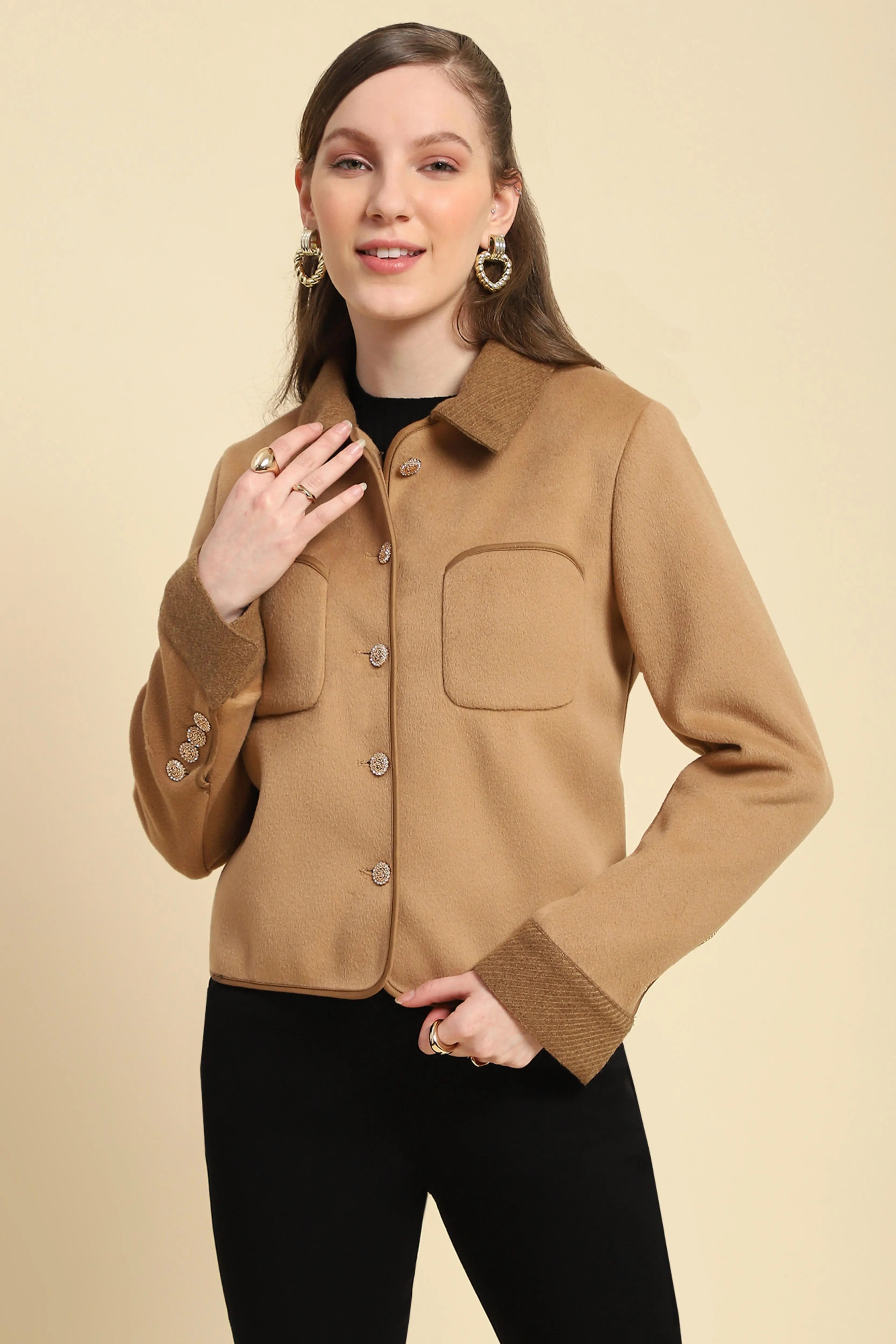 Camel Solid  Viscose Winter Coat - Global Republic