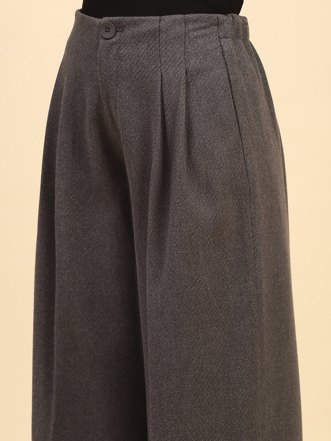 Grey Viscose Wide Leg Winter Trouser - Global Republic