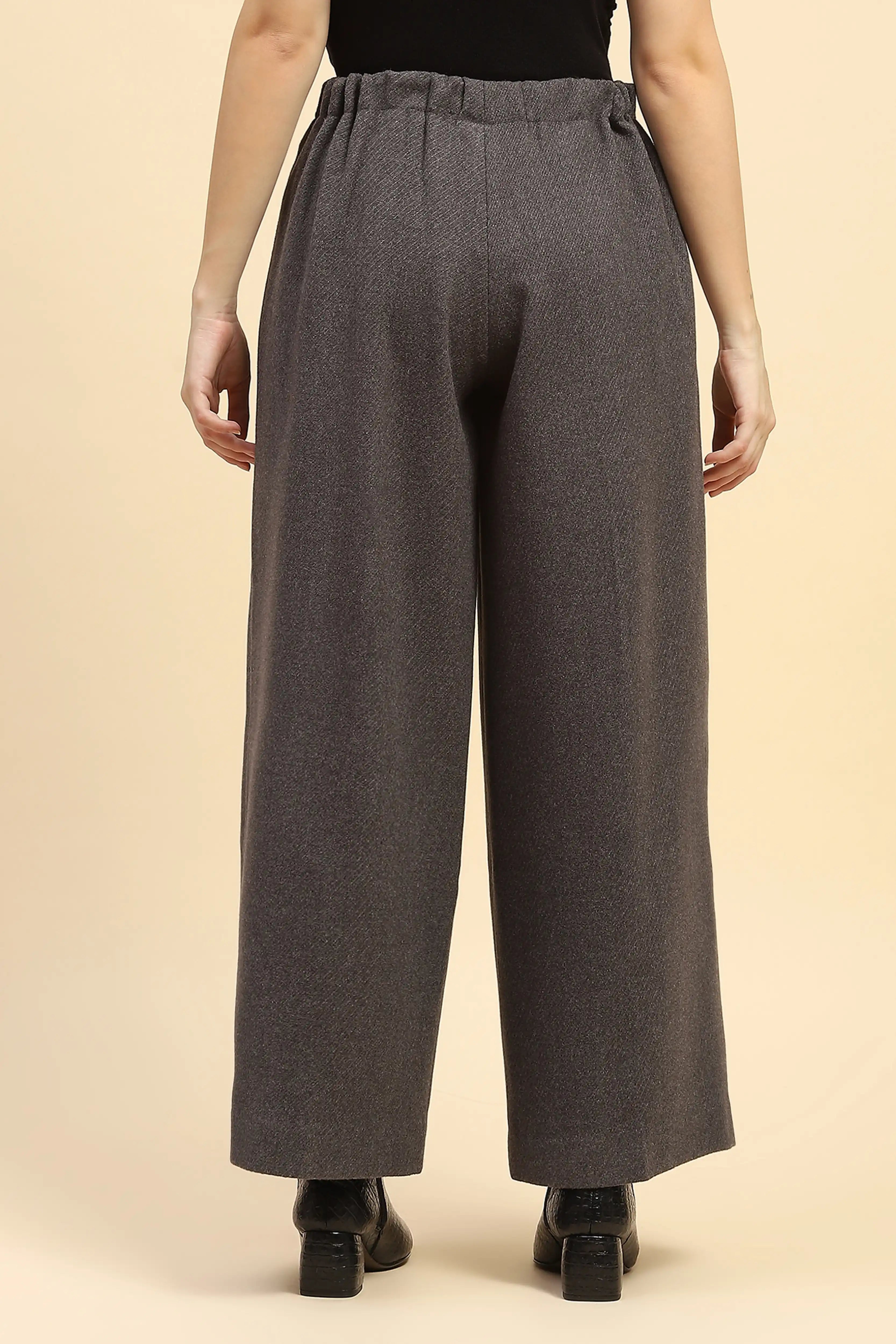 Grey Viscose Wide Leg Winter Trouser