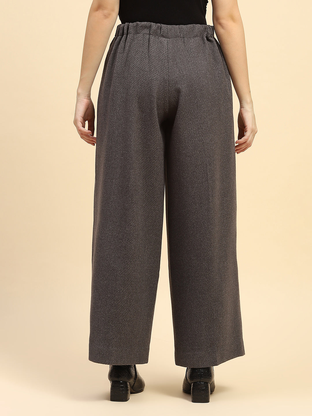 Grey Viscose Wide Leg Winter Trouser - Global Republic