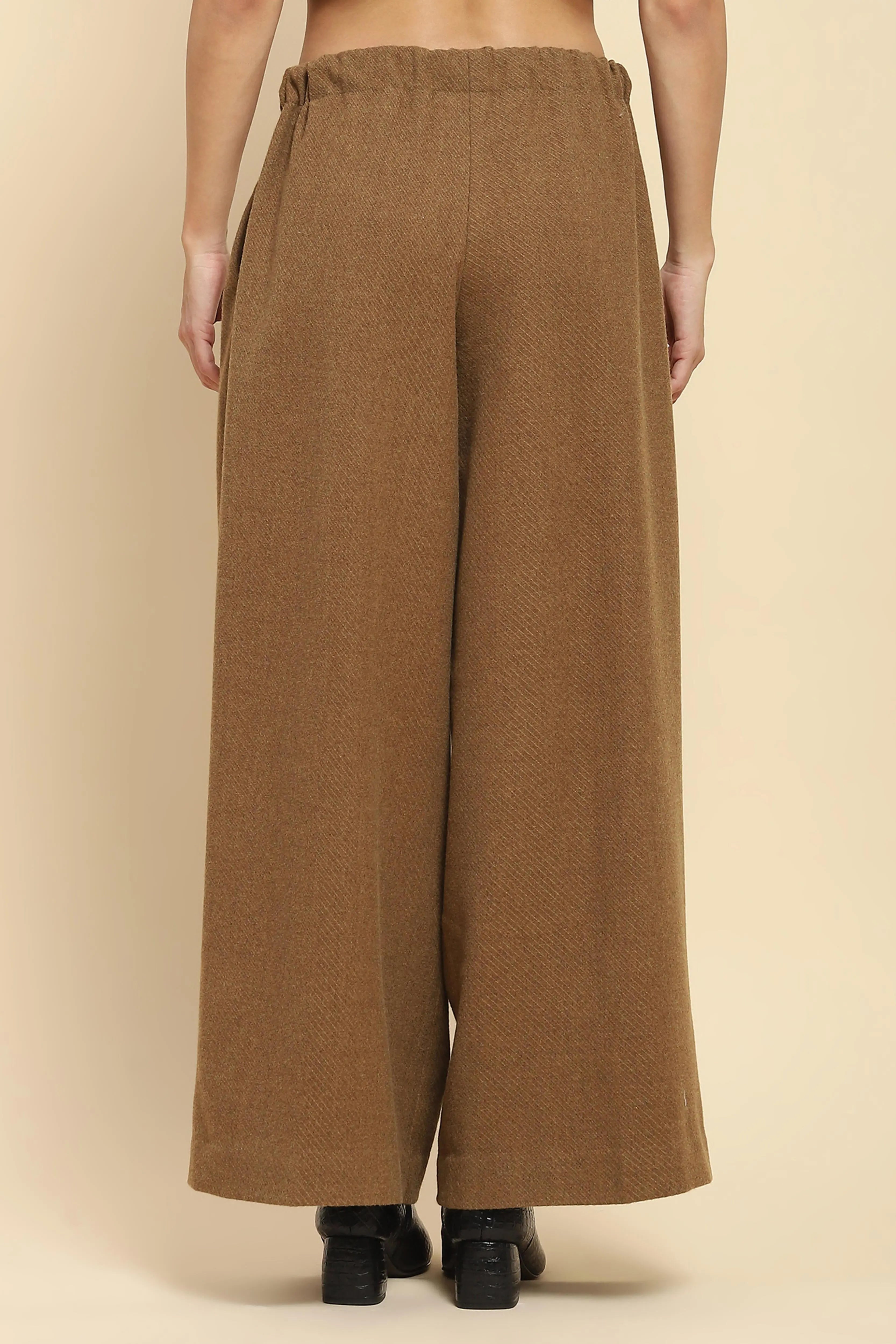 Brown Viscose Wide Leg Winter Trouser - Global Republic