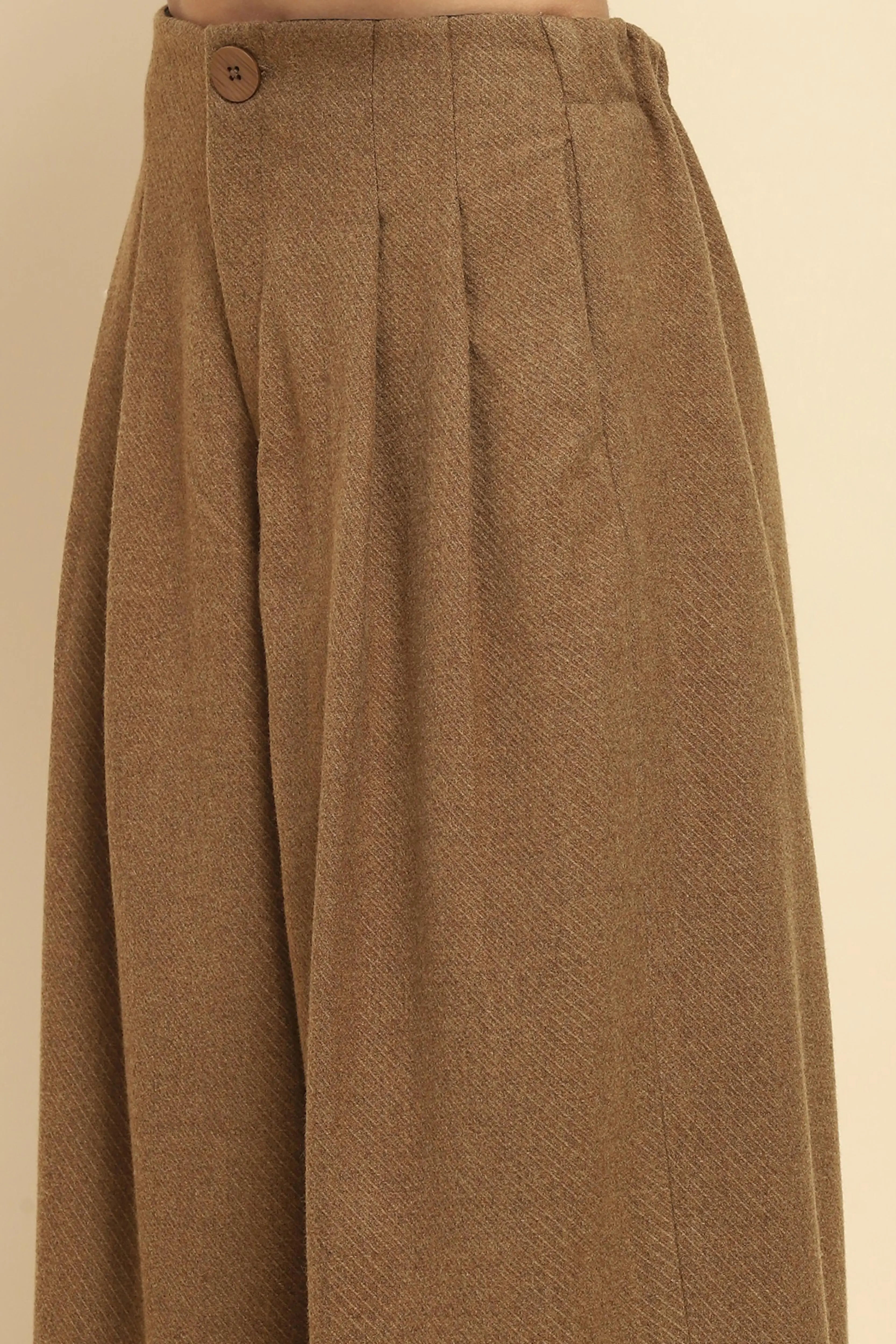 Brown Viscose Wide Leg Winter Trouser - Global Republic