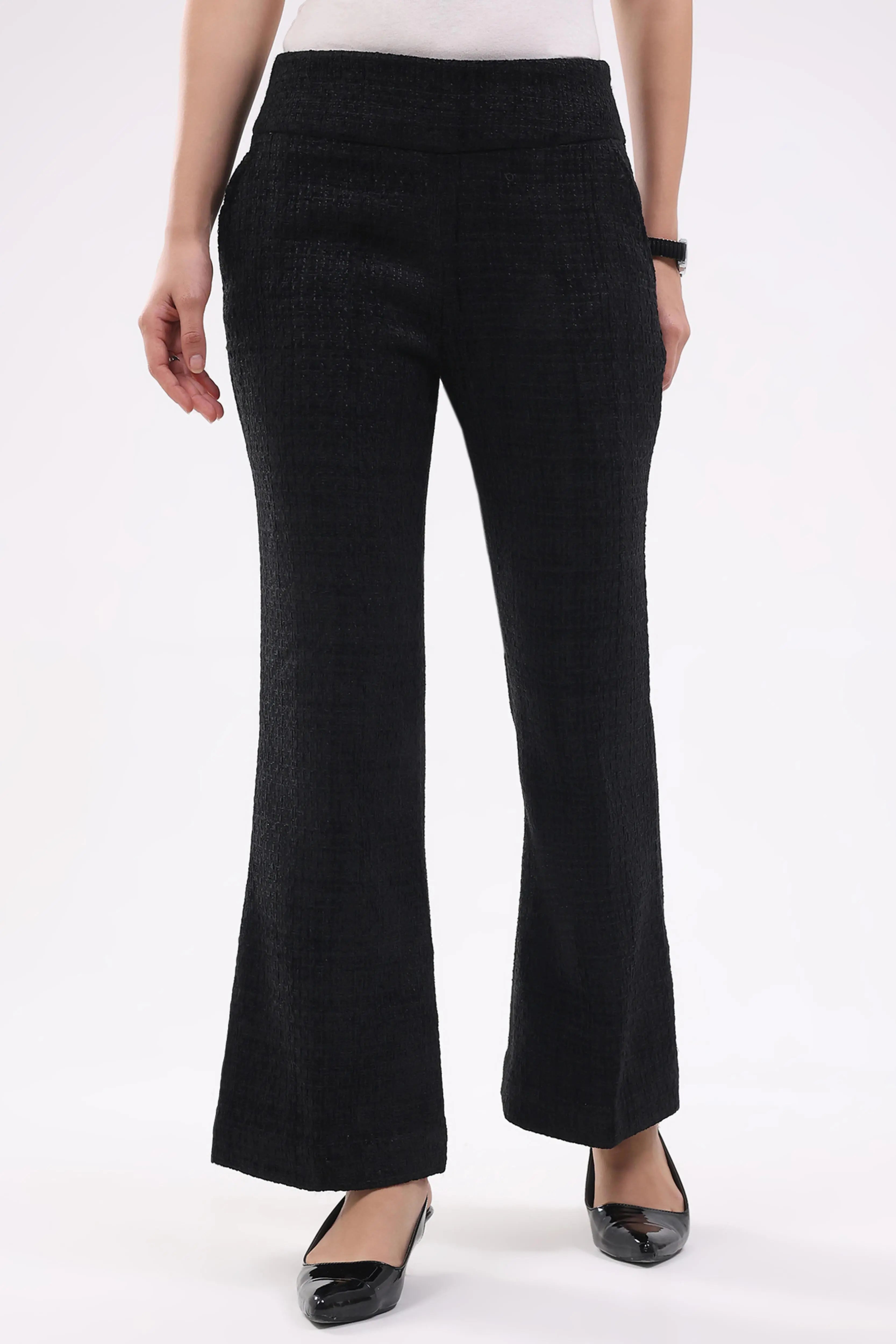 Black Wool Blend Bootcut Trousers - Global Republic