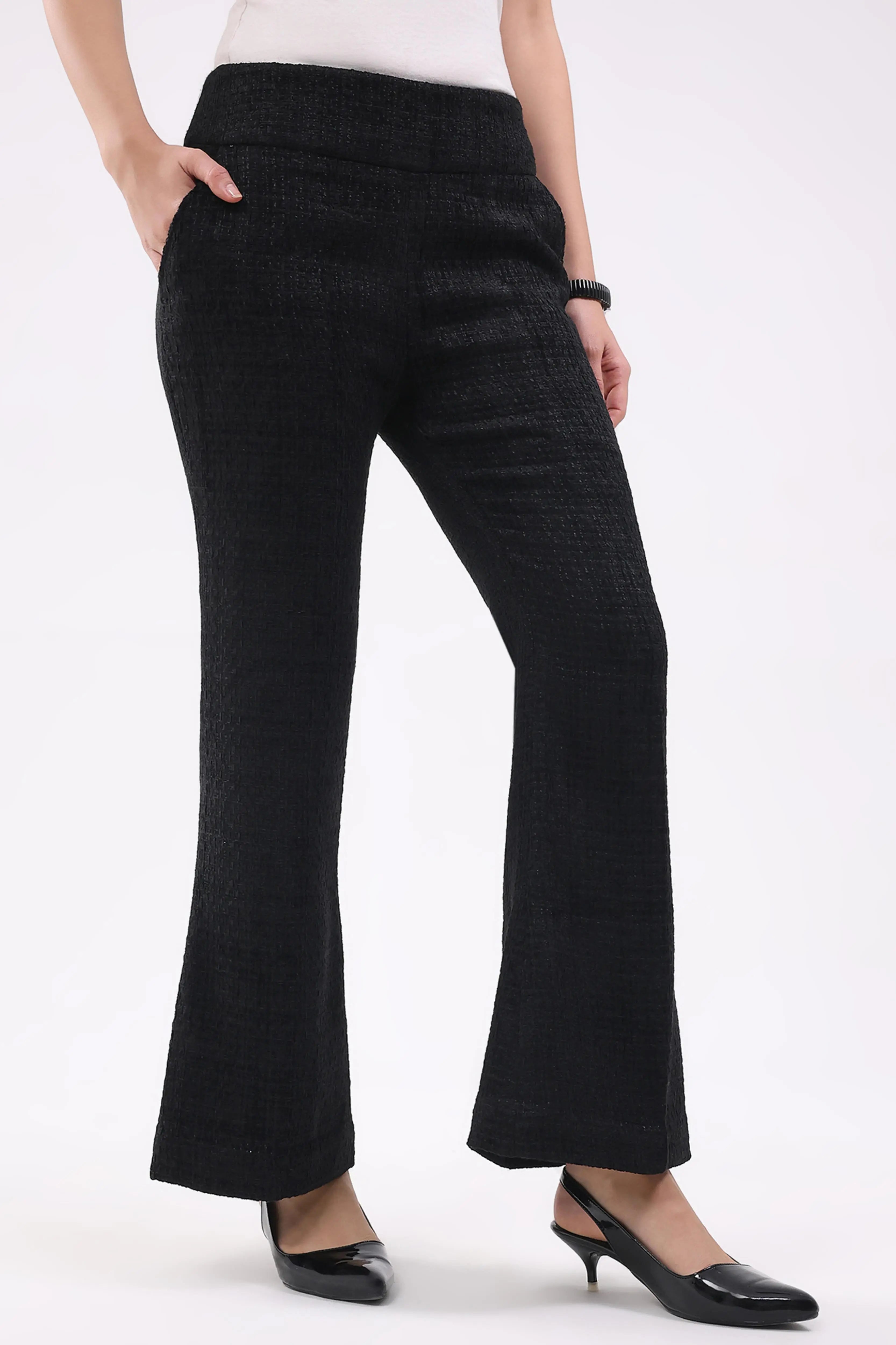 Black Wool Blend Bootcut Trousers - Global Republic