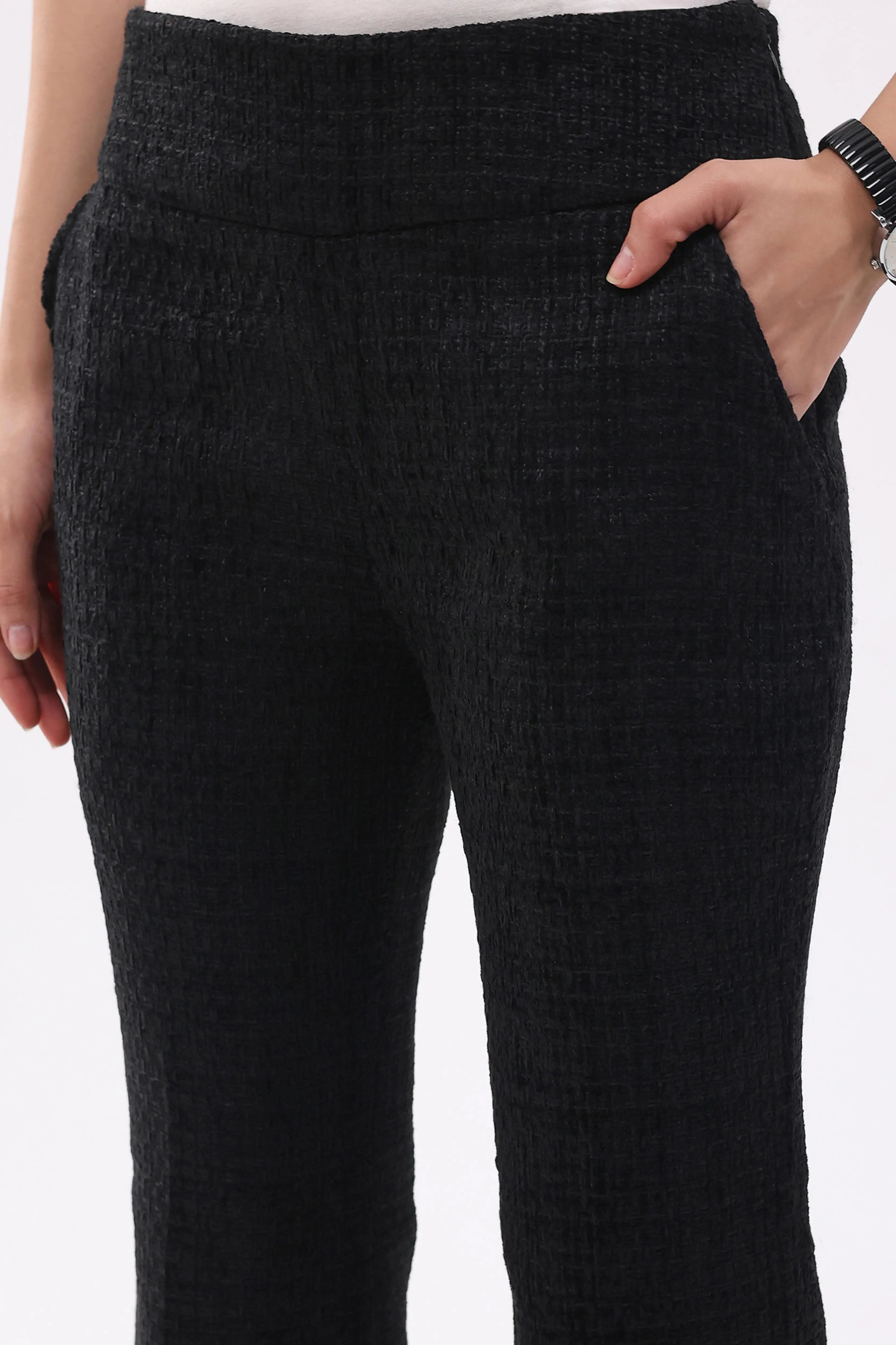 Black Wool Blend Bootcut Trousers - Global Republic