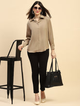 Brown Solid Satin Relaxed Fit Shirt