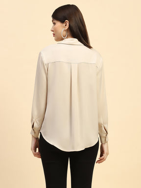 Sand Solid Satin Relaxed Fit Shirt