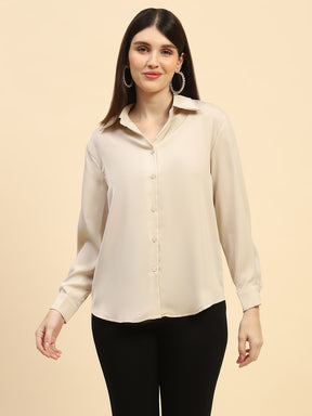Champagne Solid Satin Relaxed Fit Shirt - Global Republic