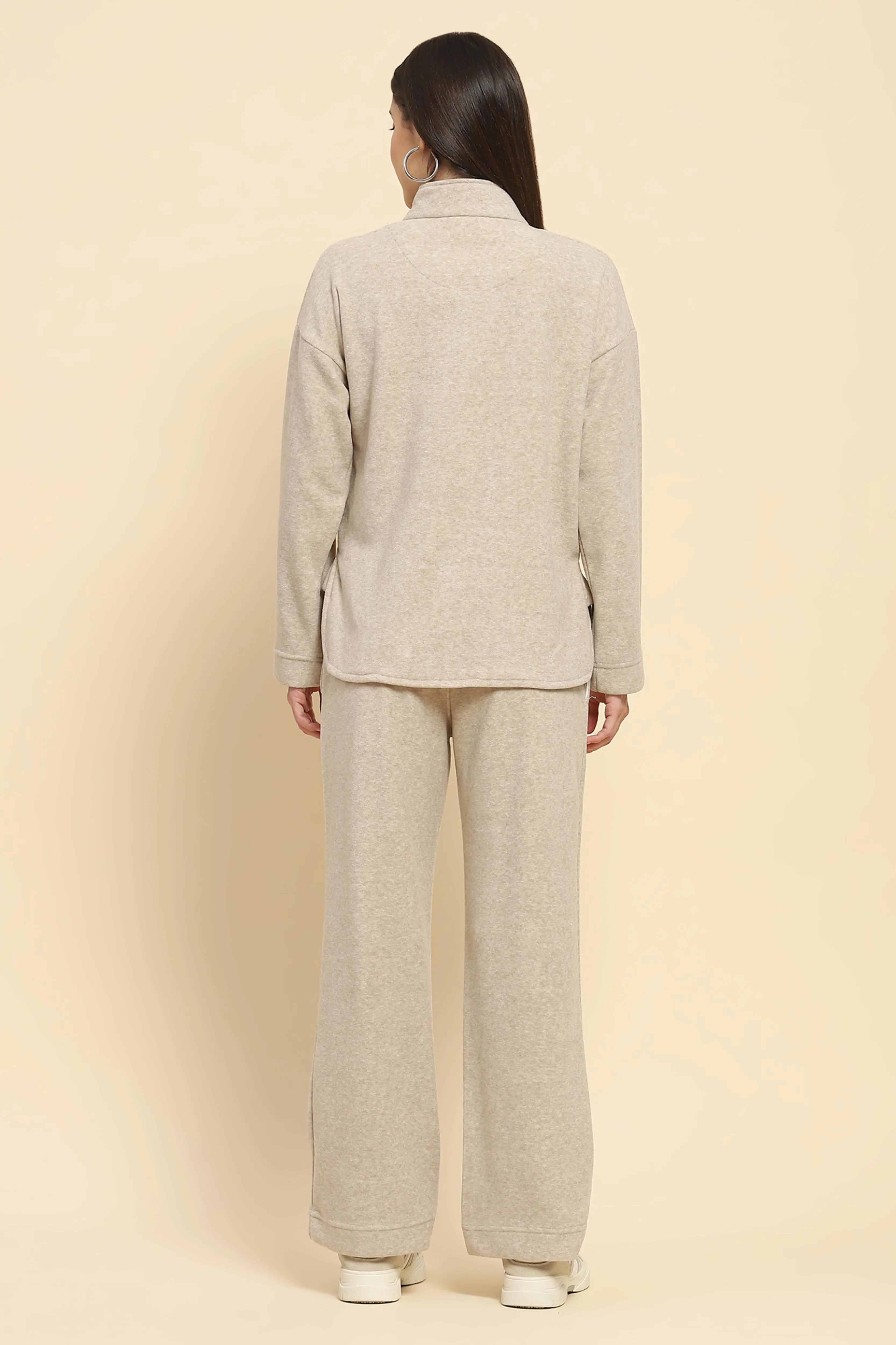 Beige Solid Relaxed Winter Nightsuit - Global Republic