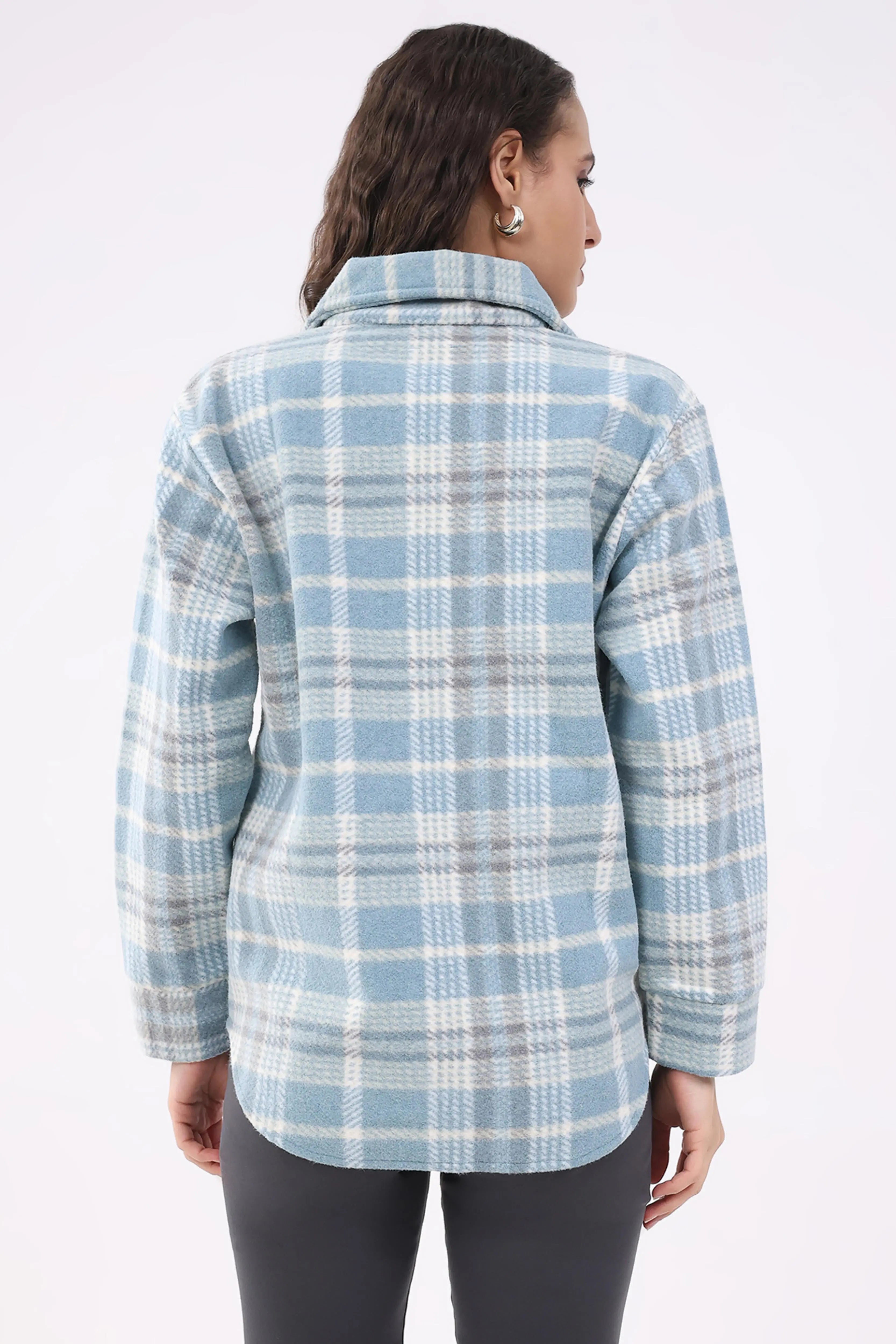 Blue Checked Wool Blend Winter Shacket - Global Republic
