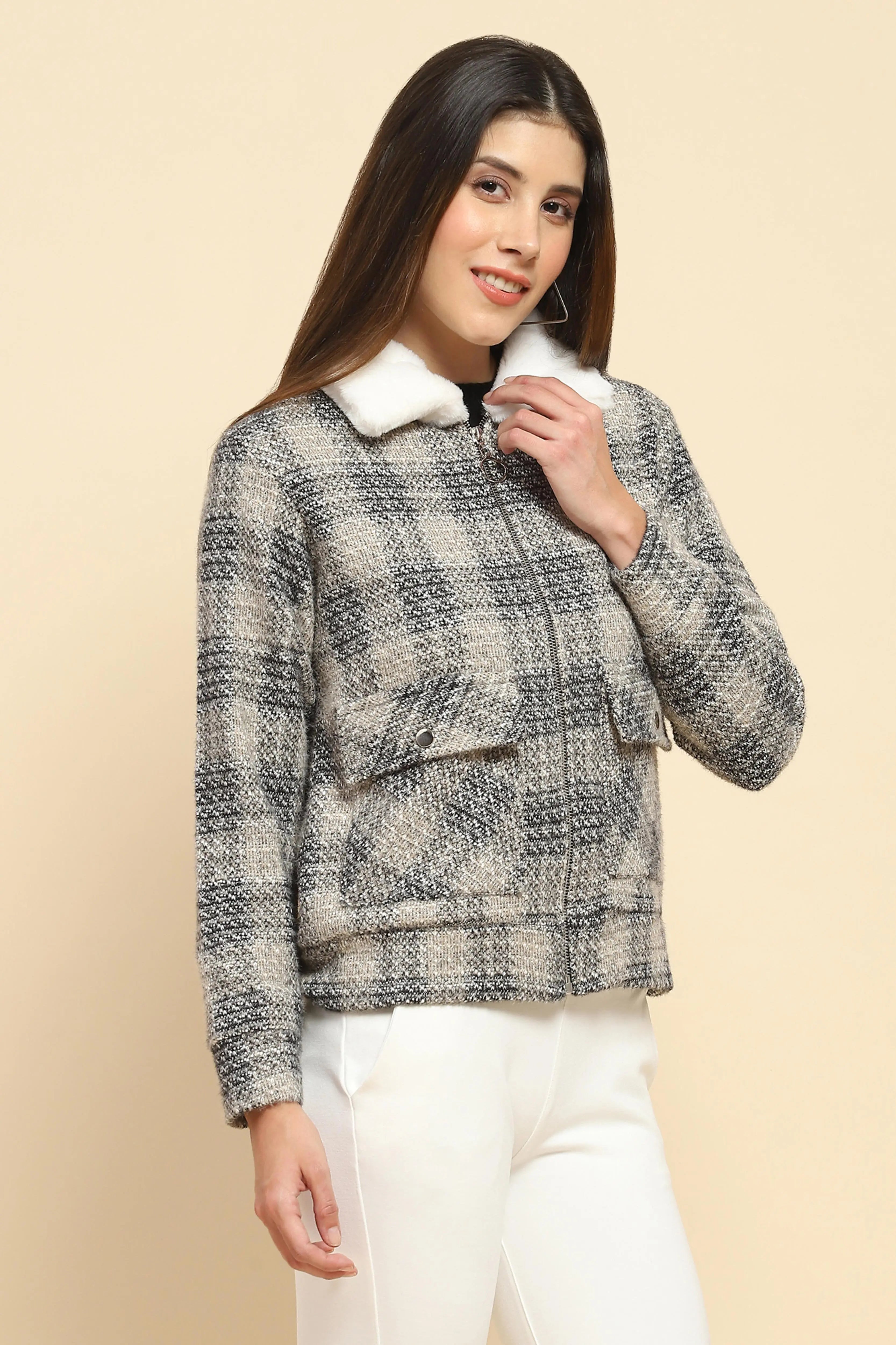 Black  Check Winter Shacket - Global Republic